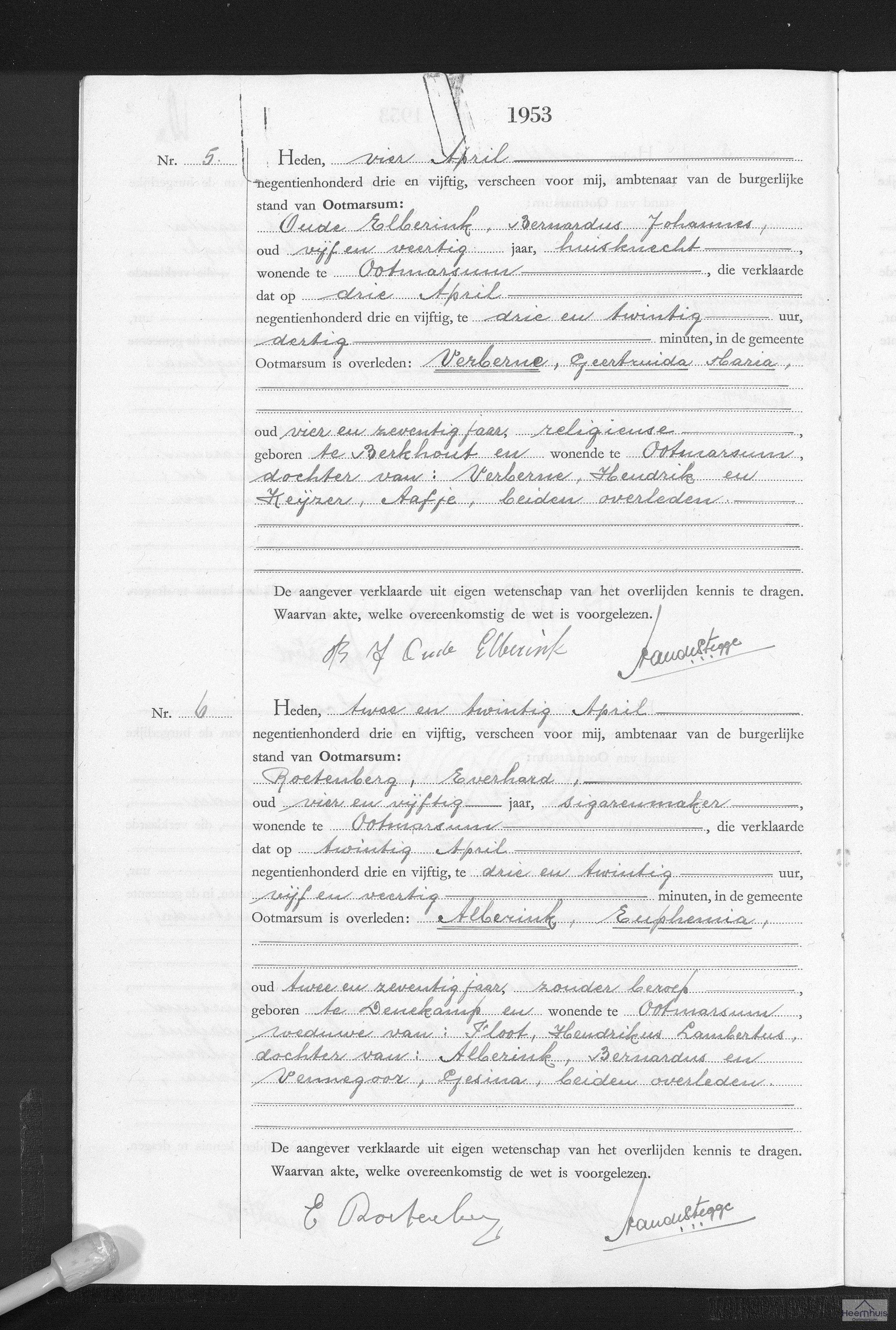Overlijdensakte van Euphemia Alberink