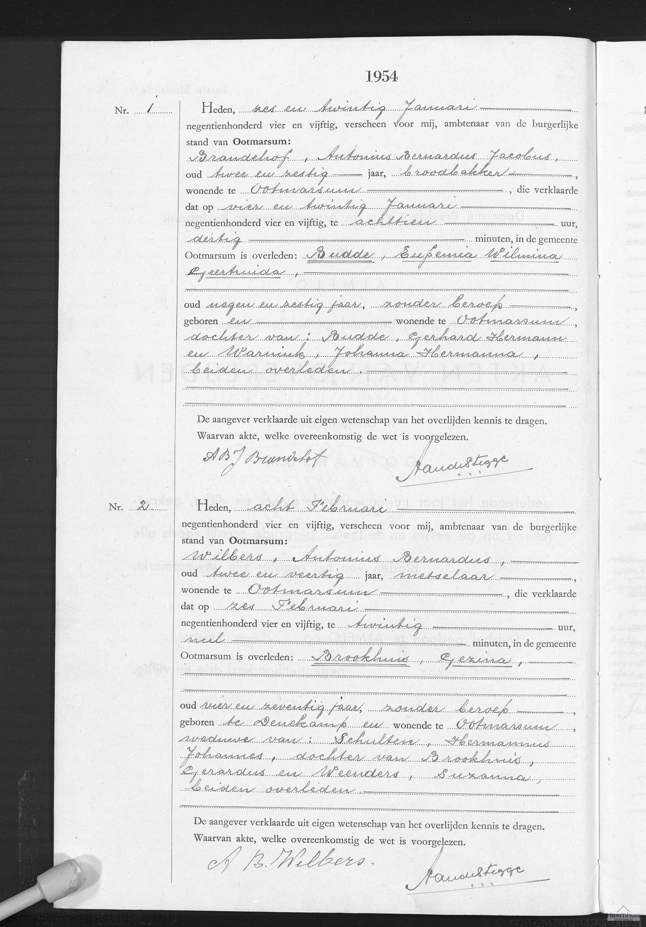 Overlijdensakte van Eufemia Wilhelmina Geertruida Budde