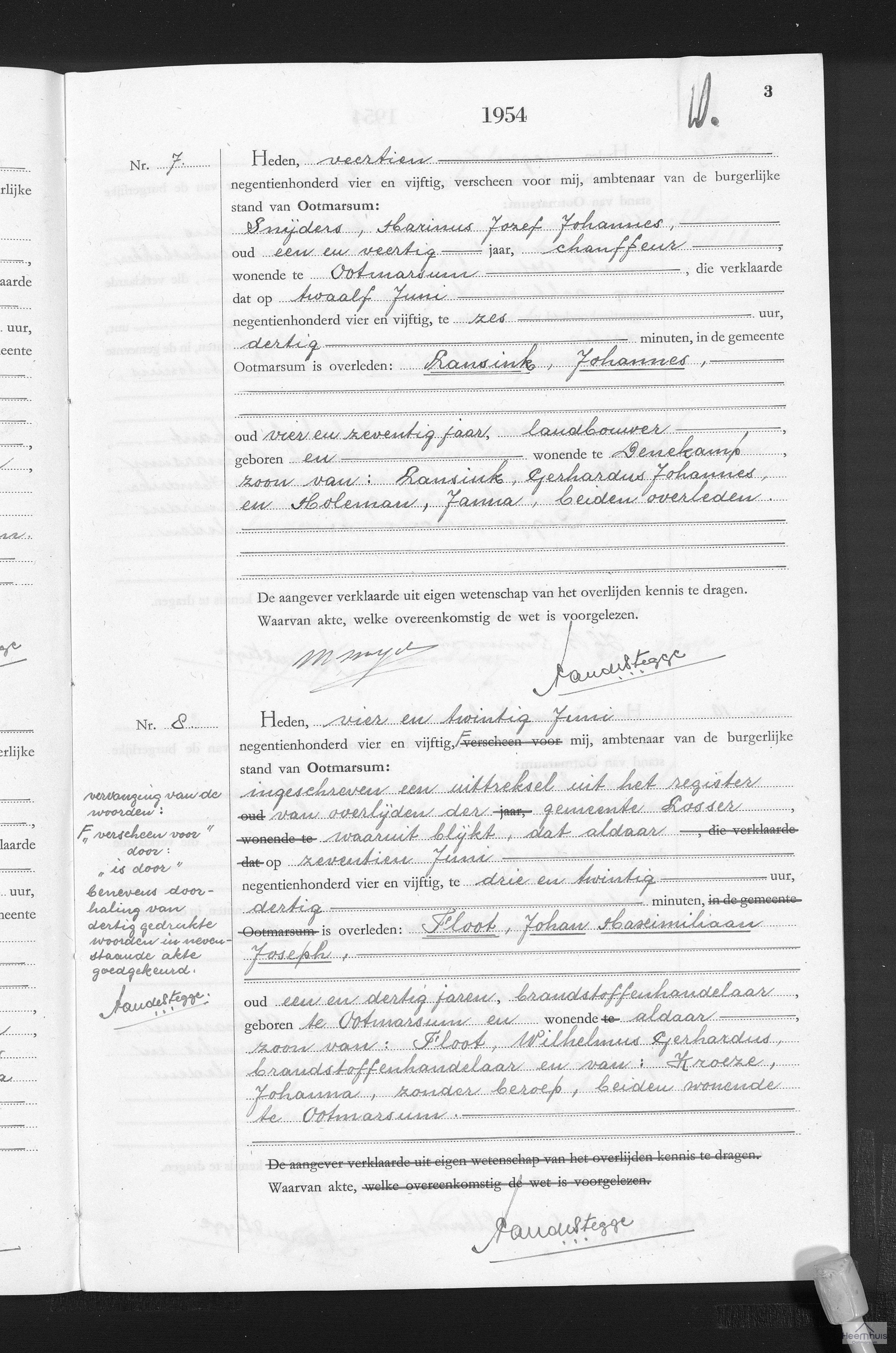 Overlijdensakte van Johan Maximiliaan Joseph Floot