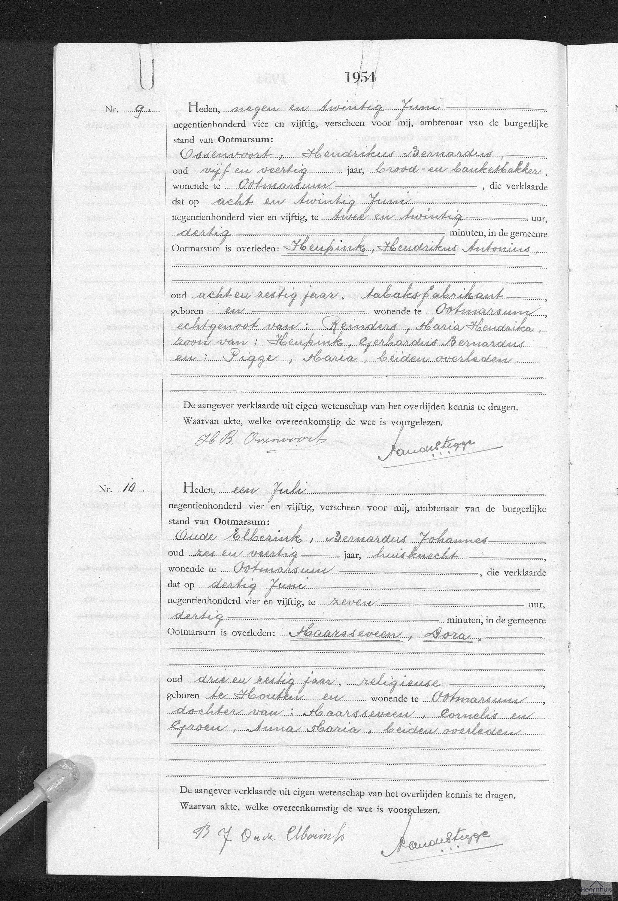 Overlijdensakte van Hendrikus Antonius Heupink