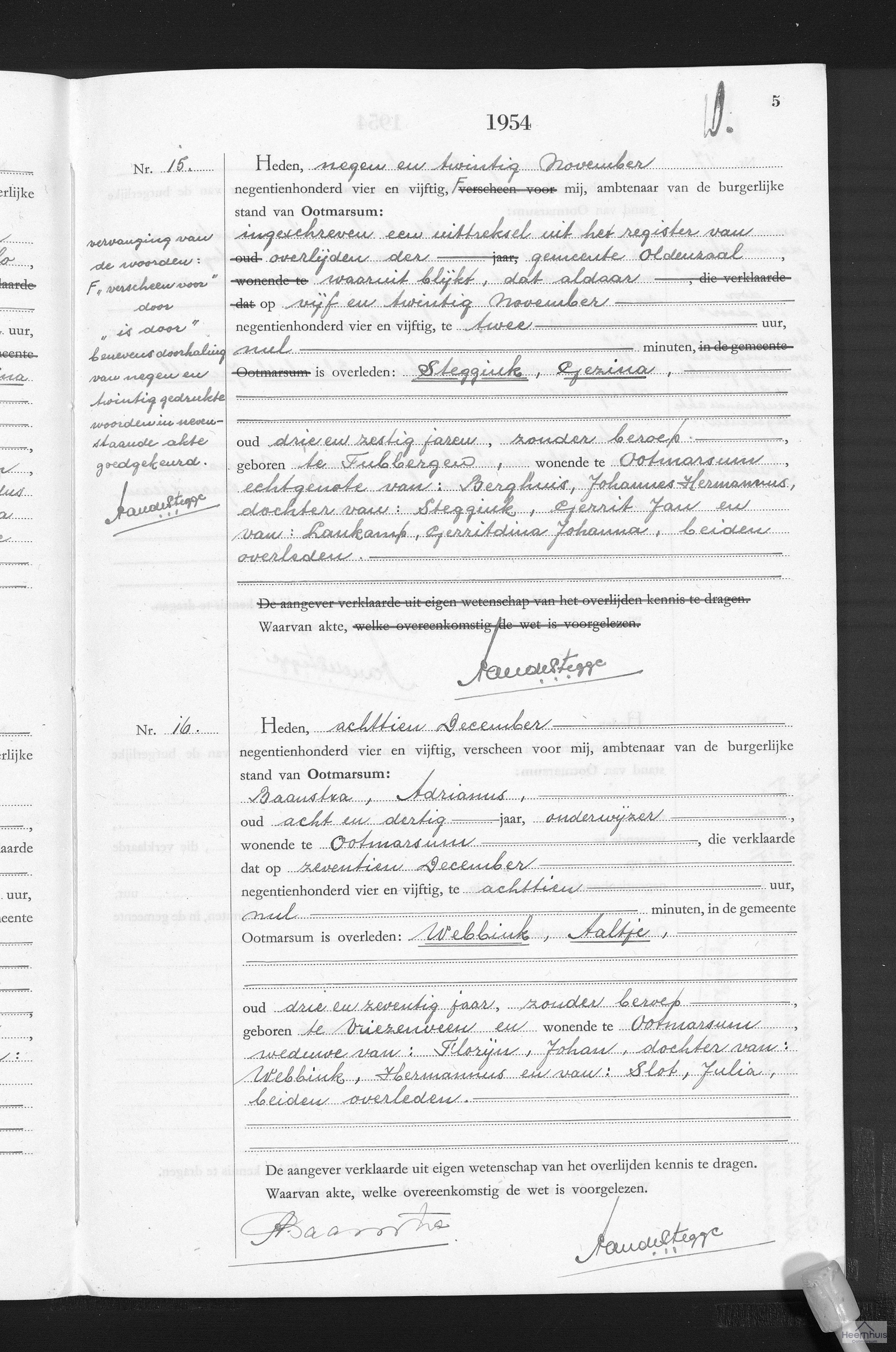 Overlijdensakte van Gezina Steggink