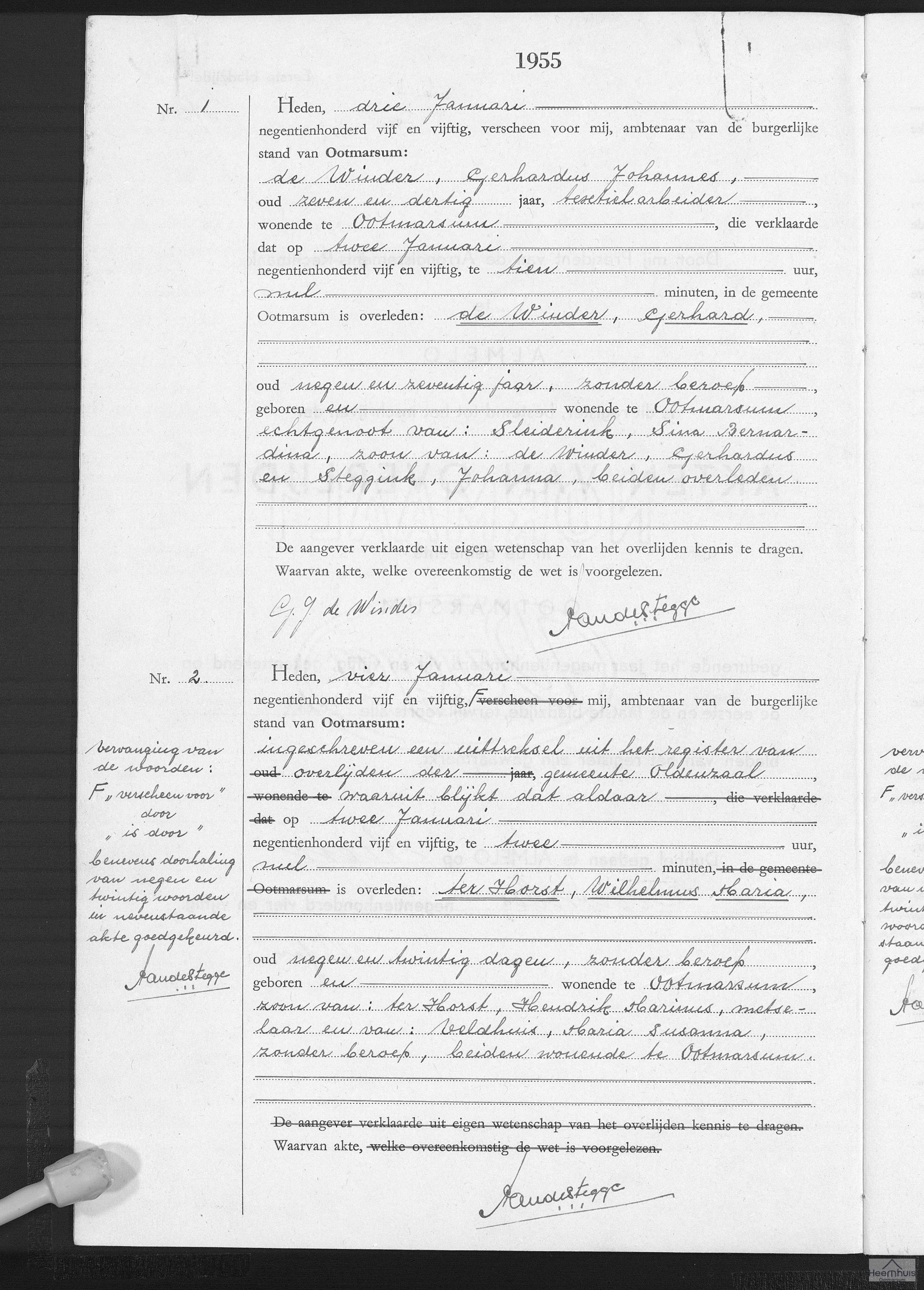 Overlijdensakte van Gerhard de Winder Overlijdensakte van Gerhard de Winder