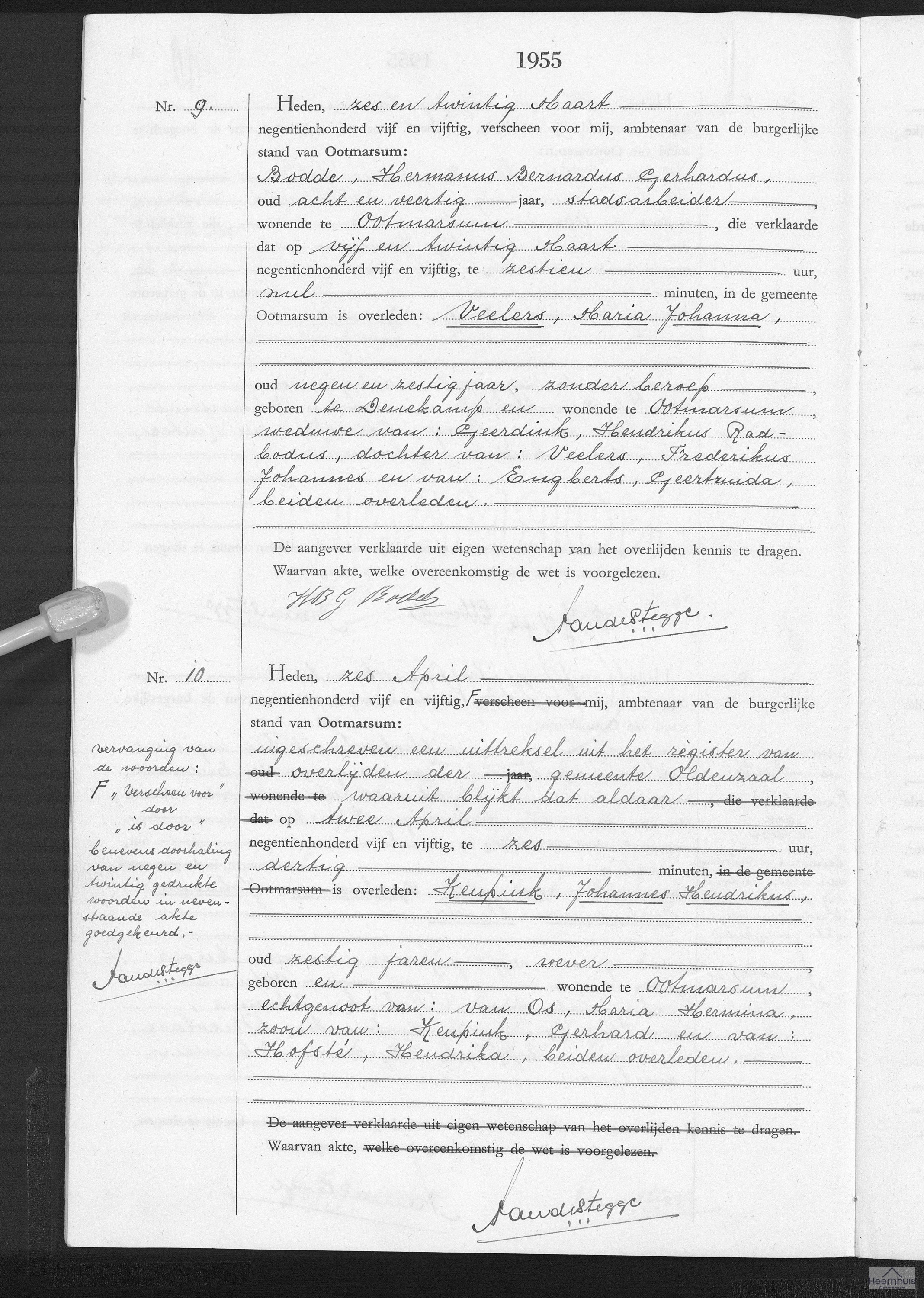 Overlijdensakte van Johannes Hendrikus Keupink