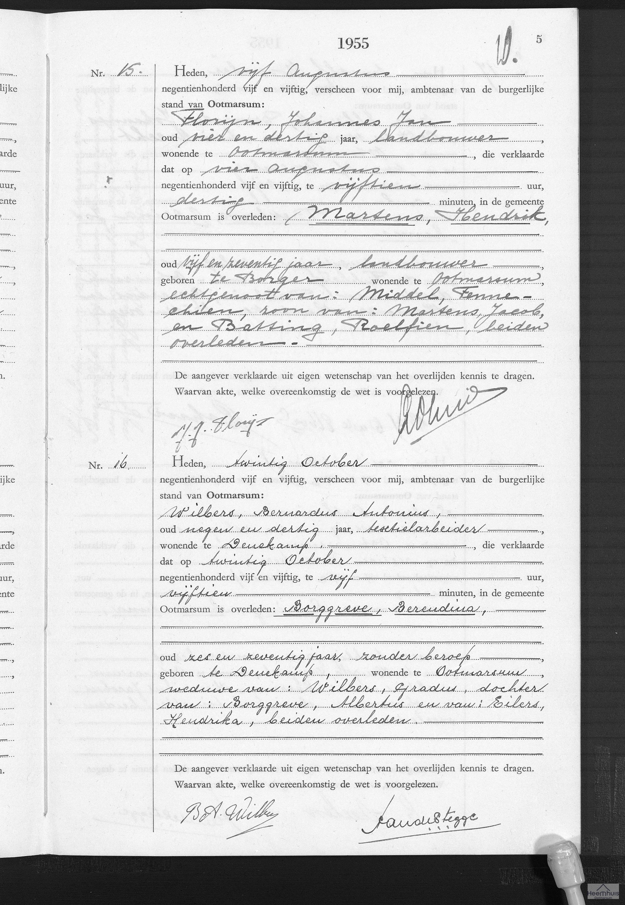 Overlijdensakte van Berendina Borggreve