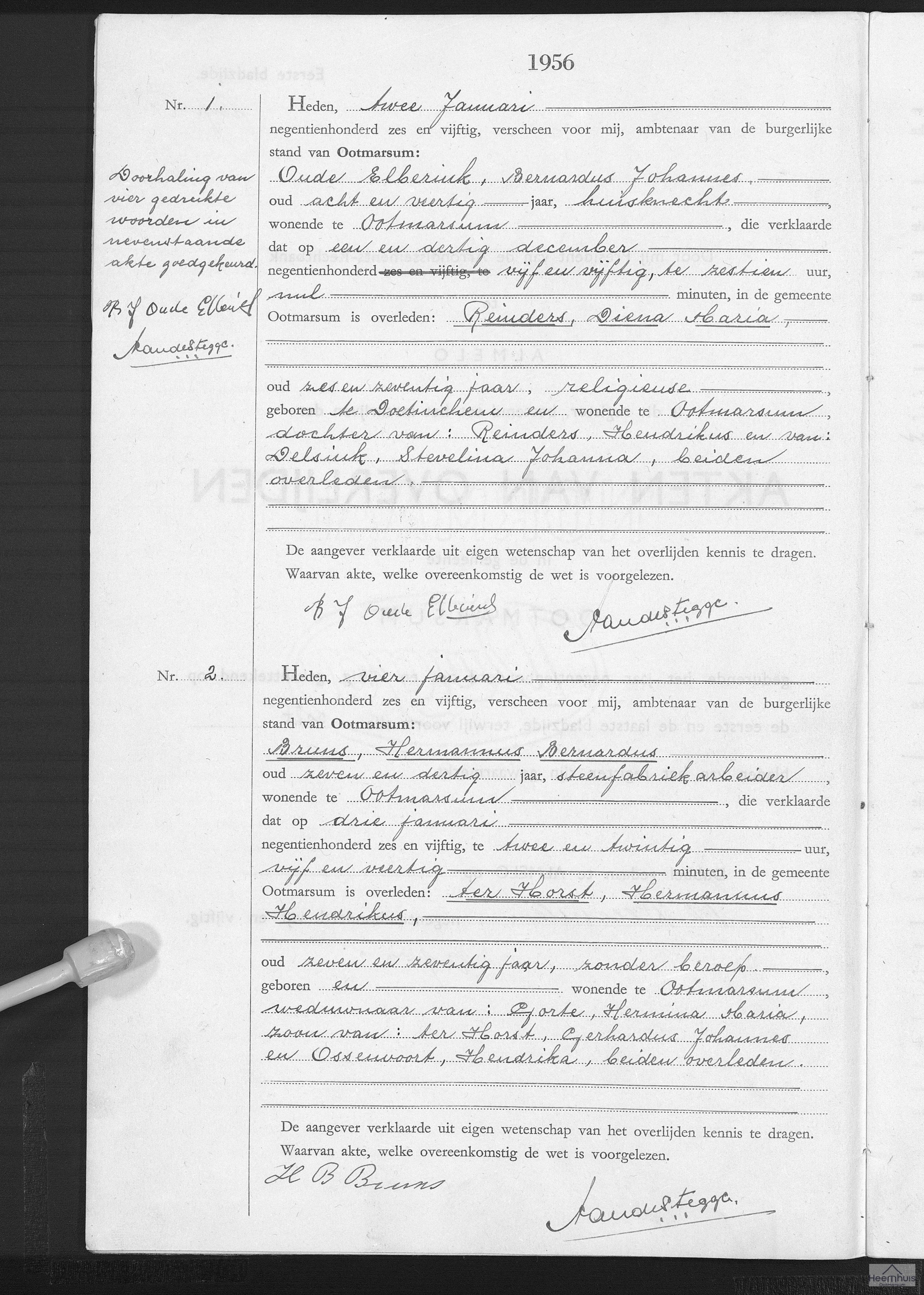 Overlijdensakte van Hermannus Hendrikus ter Horst Overlijdensakte van Hermannus Hendrikus ter Horst