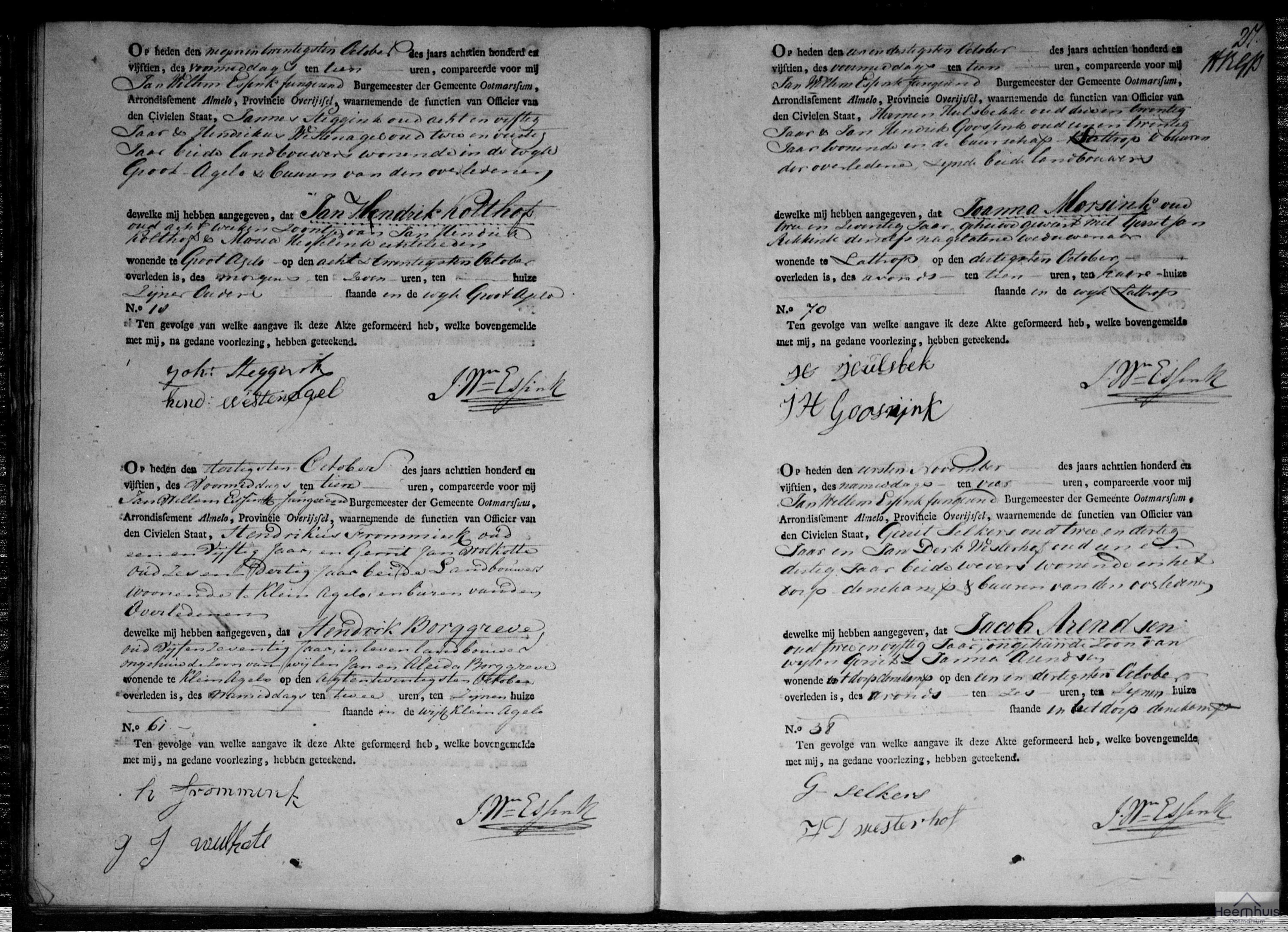 Overlijdensakte van Jan Hendrik Kolthof