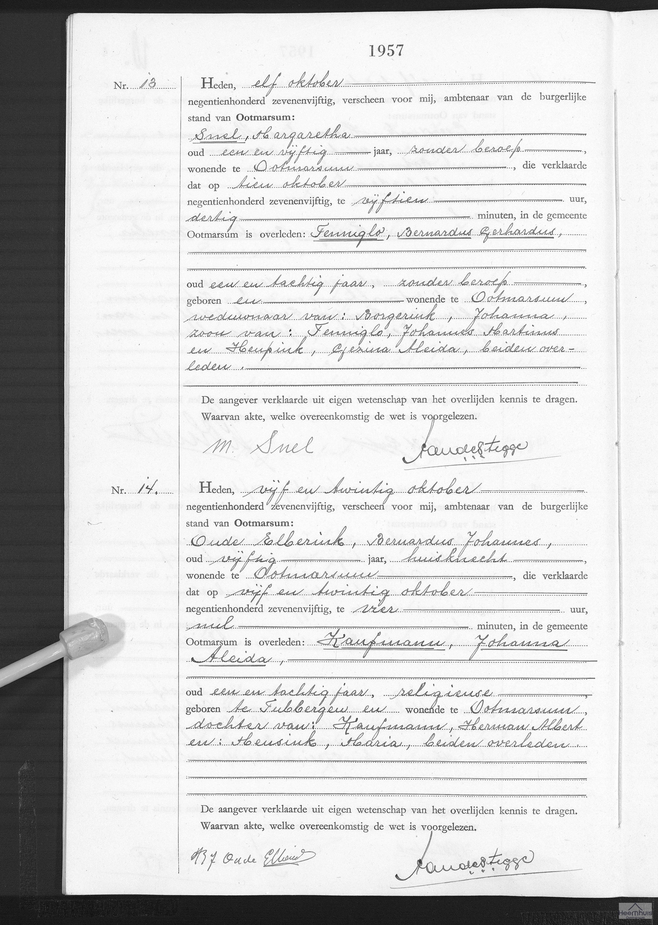 Overlijdensakte van Bernardus Gerhardus Tenniglo Overlijdensakte van Bernardus Gerhardus Tenniglo