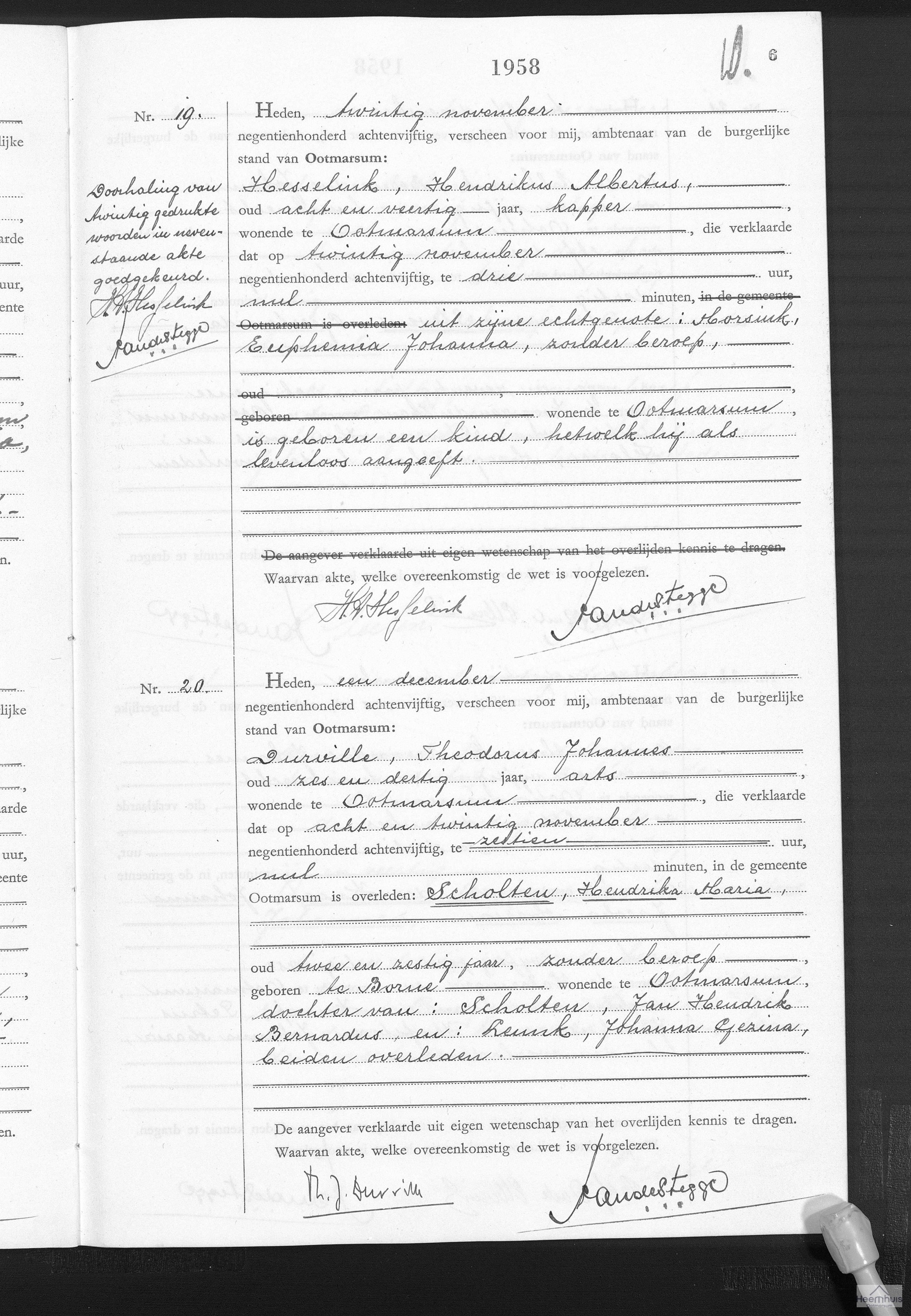 Overlijdensakte van Hendrika Maria Scholten