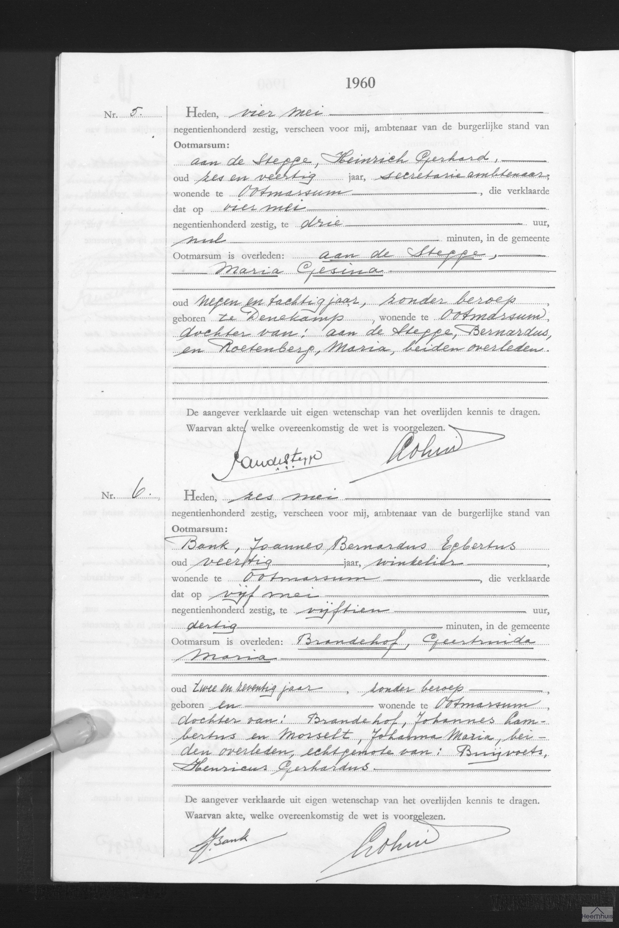 Overlijdensakte van Geertruida Maria Brandehof