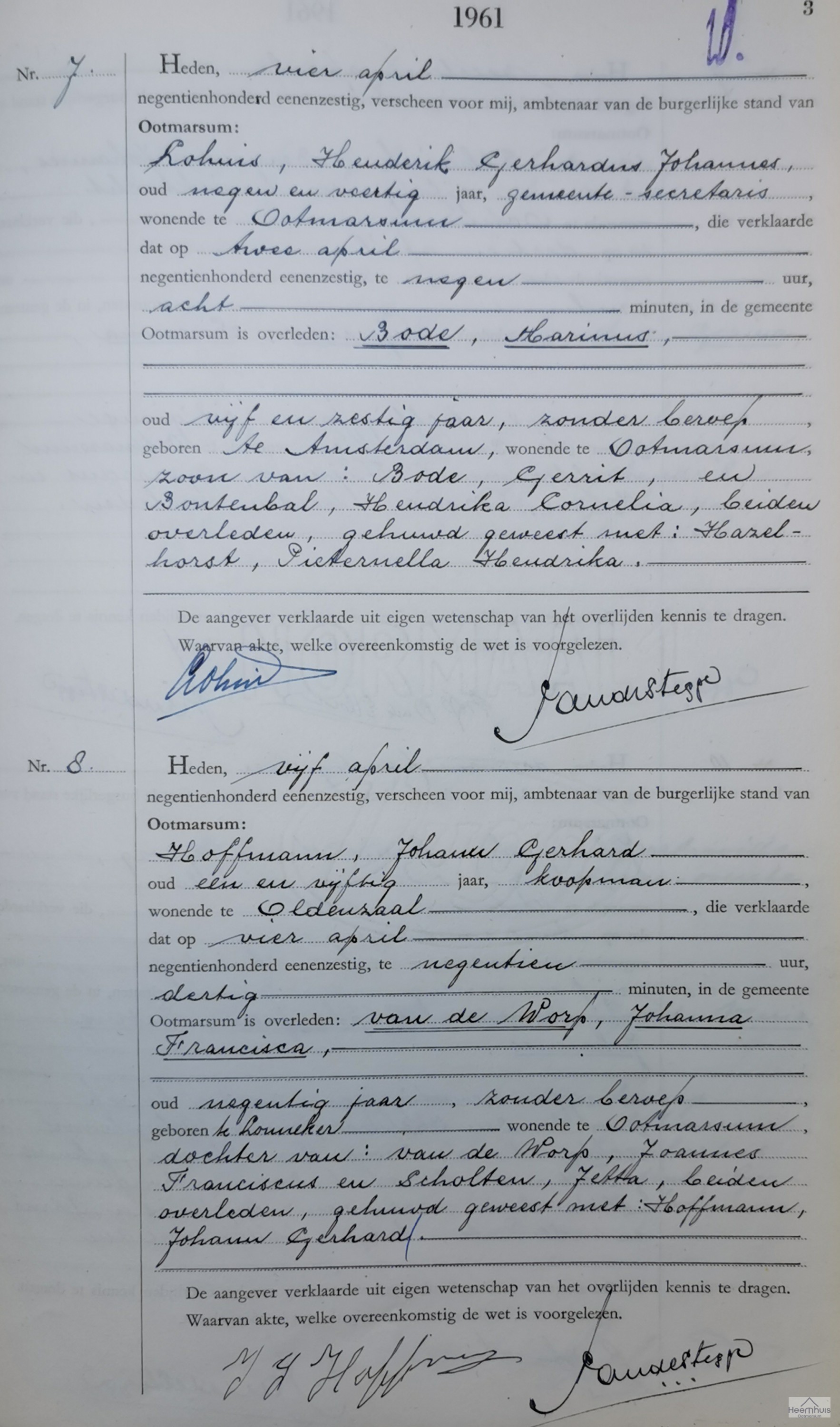 Overlijdensakte van Johanna Francisca van de Worp