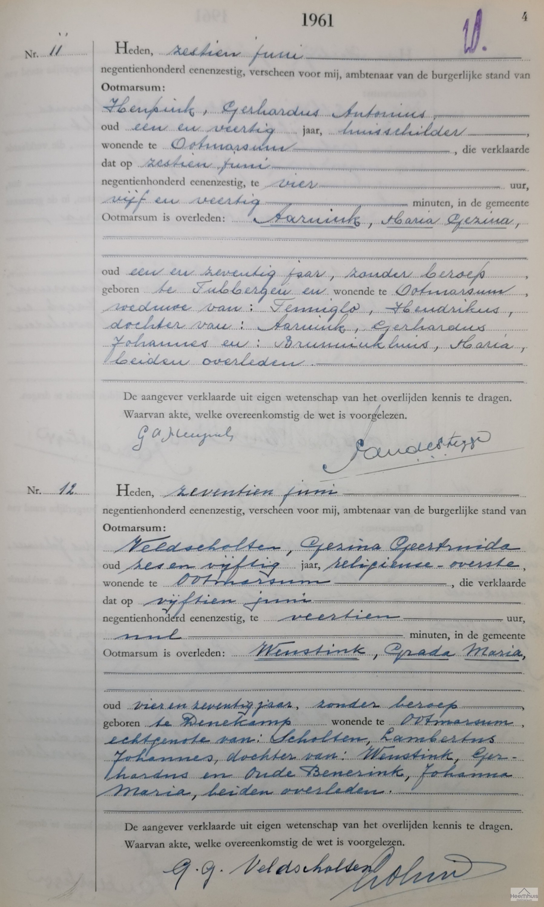 Overlijdensakte van Maria Gezina Aarnink