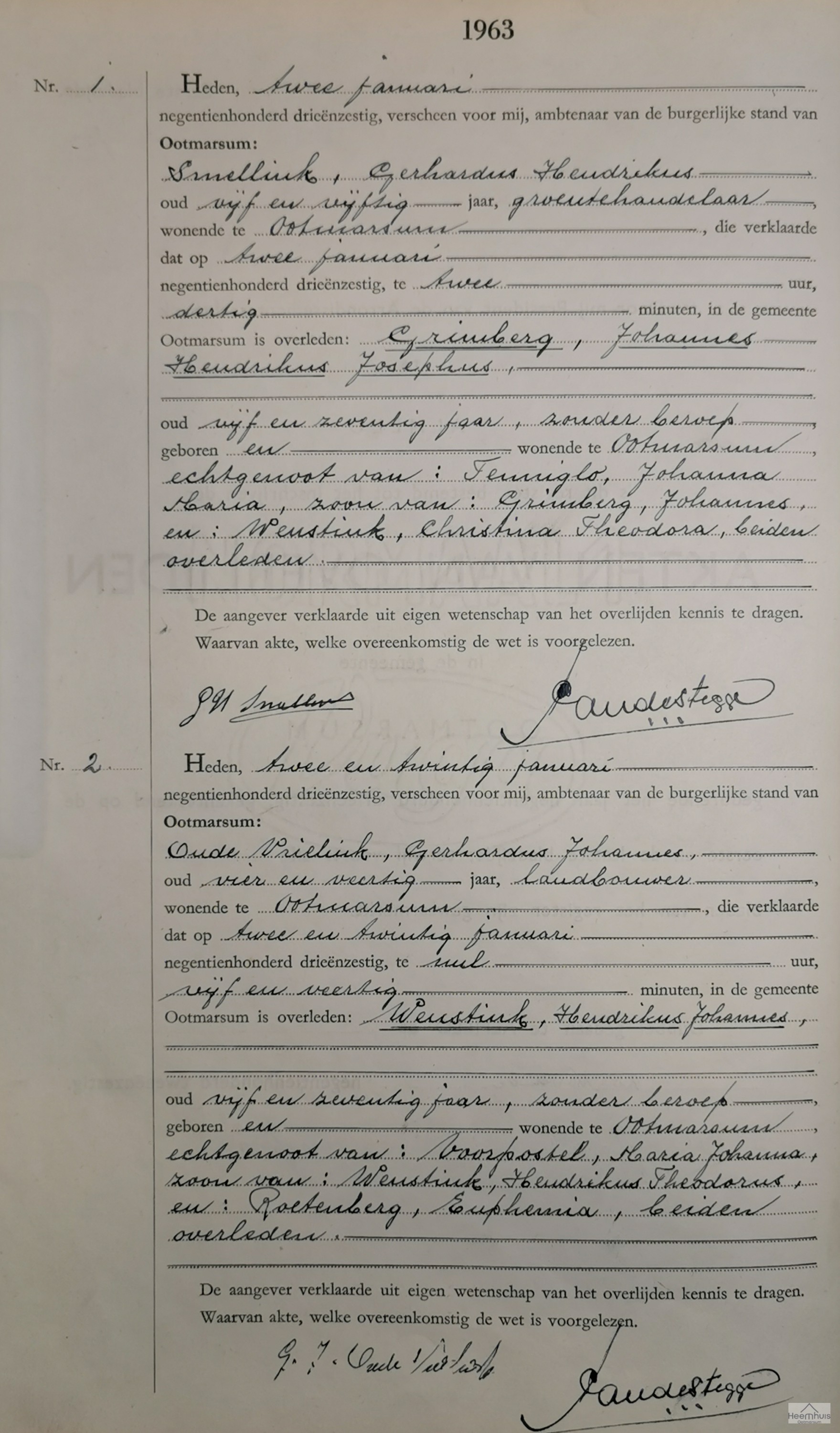 Overlijdensakte van Johannes Hendrikus Josephus Grimberg