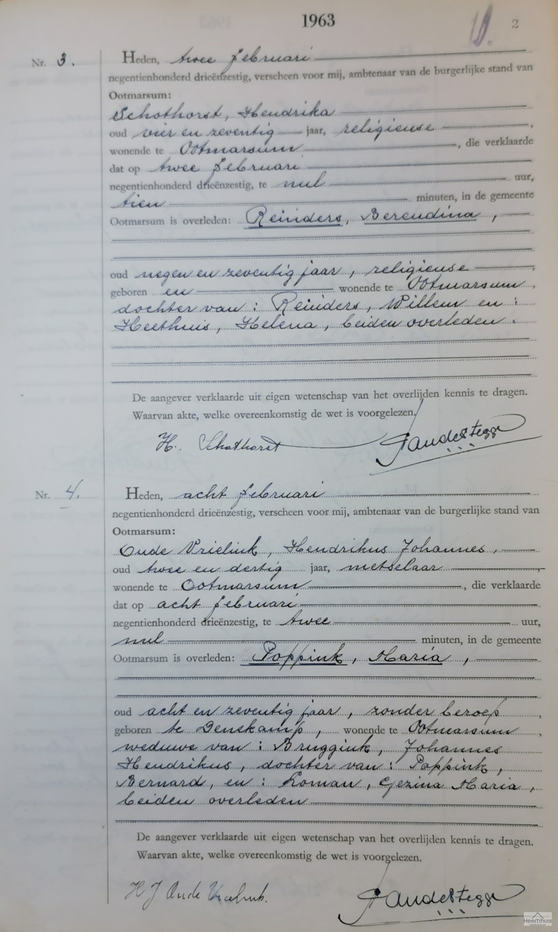 Overlijdensakte van Maria  Poppink