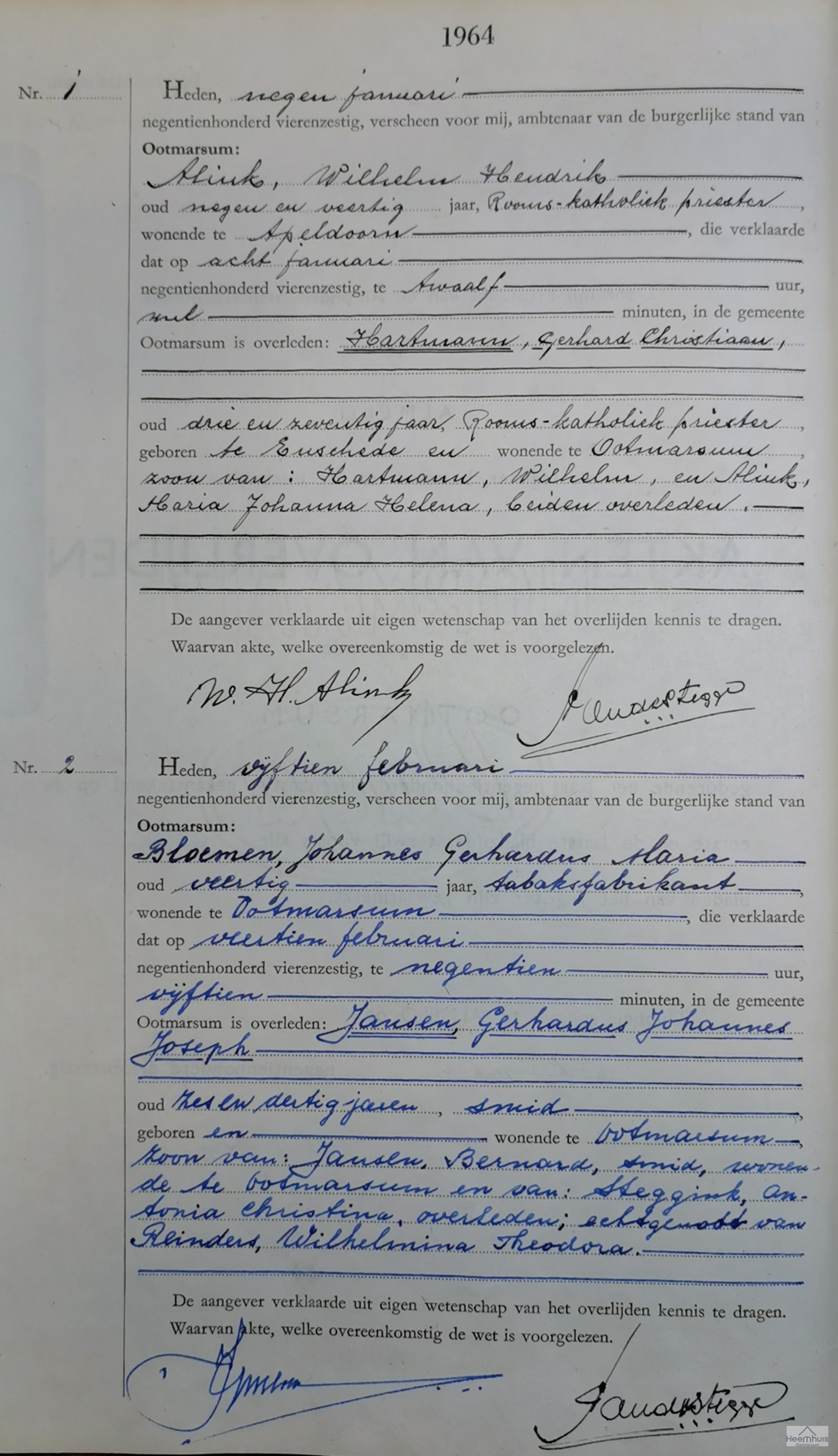 Overlijdensakte van Gerhardus Johannes Joseph Jansen