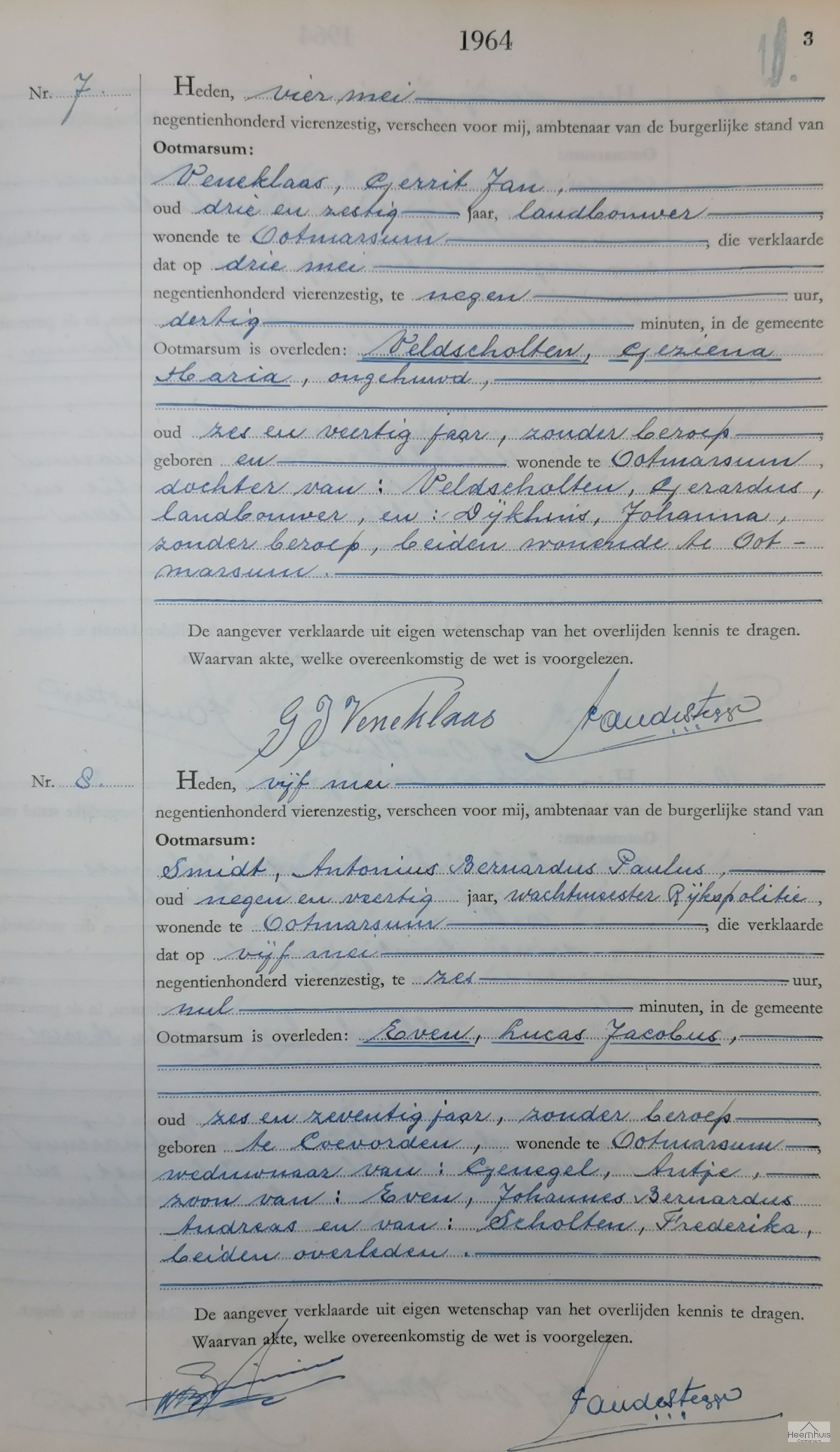 Overlijdensakte van Geziena Maria Veldscholten