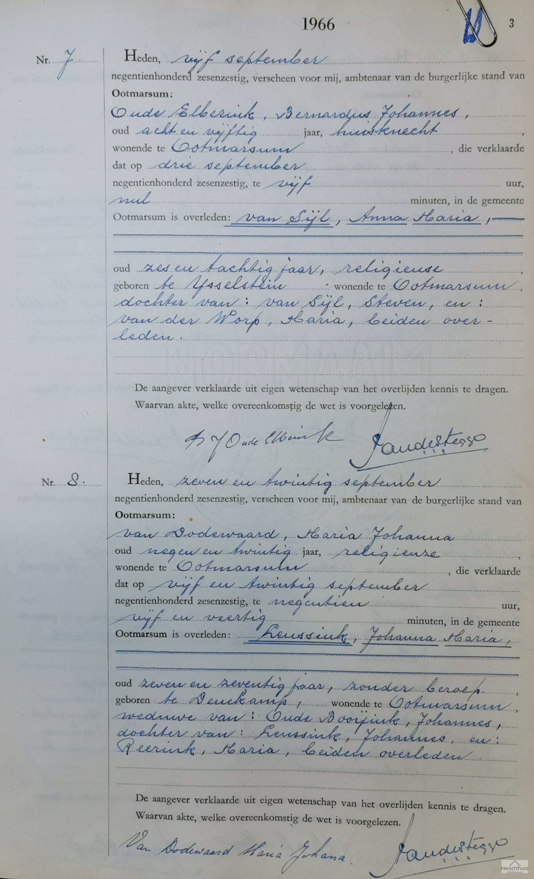 Overlijdensakte van Johanna Maria Leussink Overlijdensakte van Johanna Maria Leussink