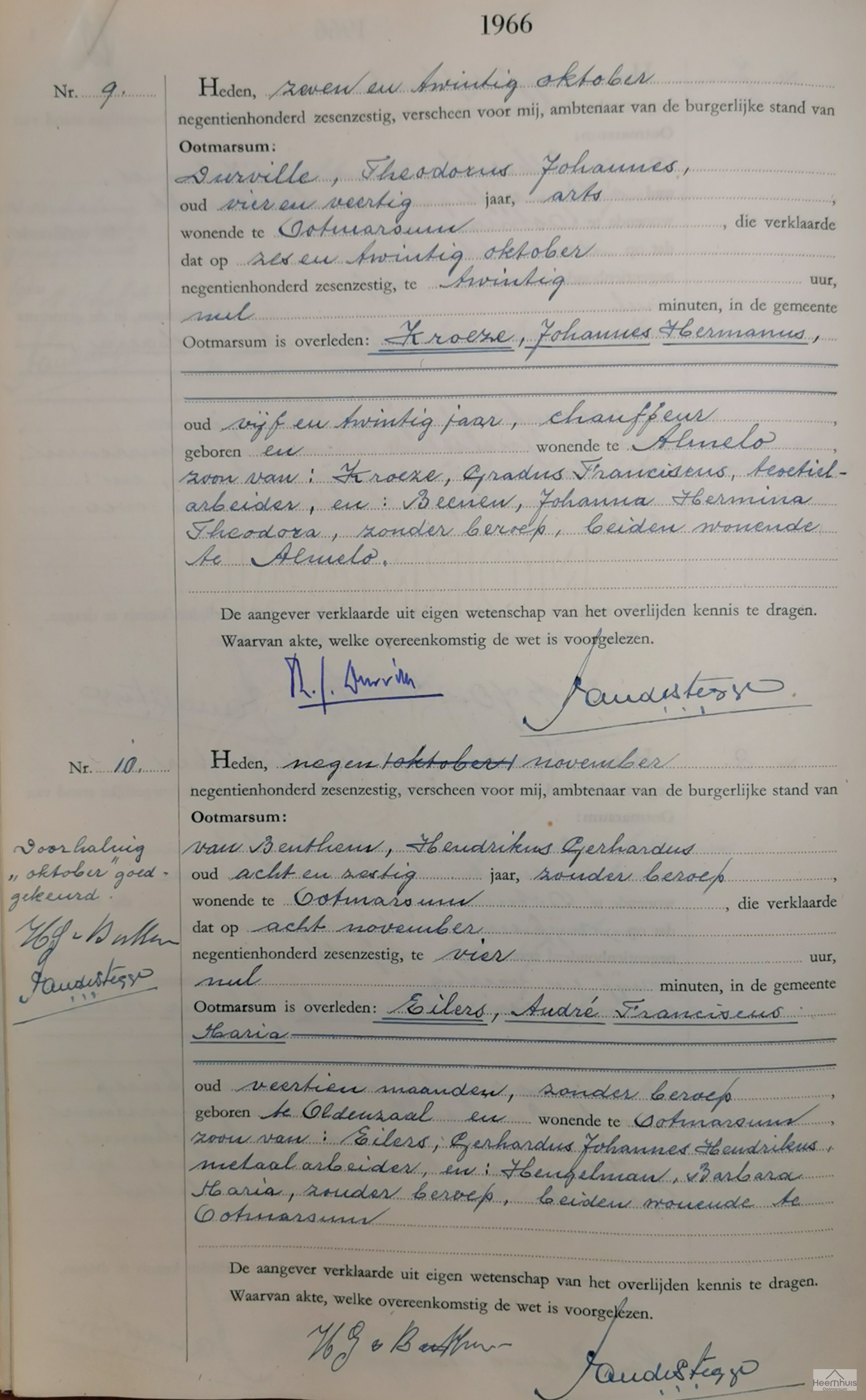 Overlijdensakte van André Franciscus Maria Eilers