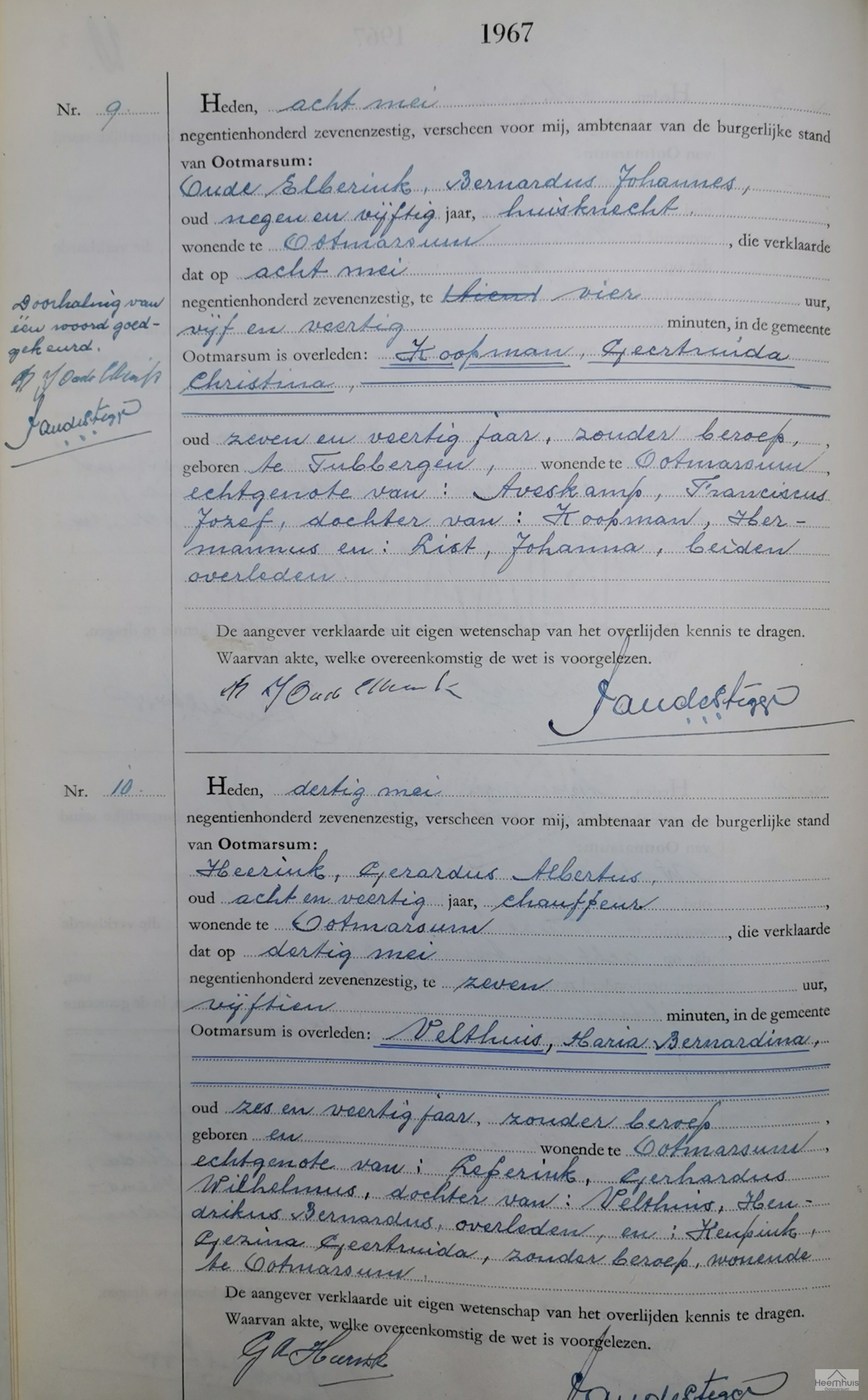 Overlijdensakte van Maria Bernardina Velthuis