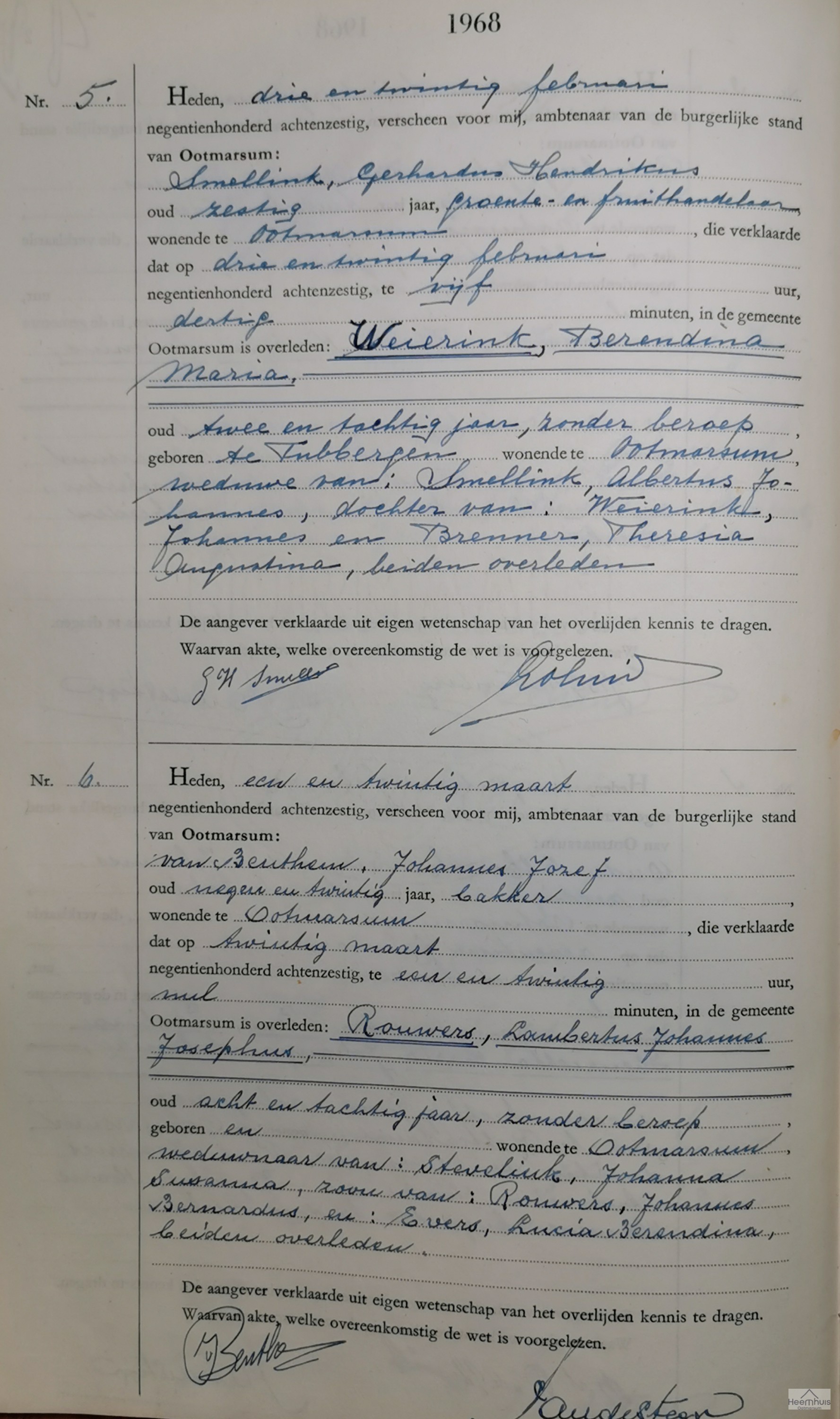 Overlijdensakte van Berendina Maria Weierink