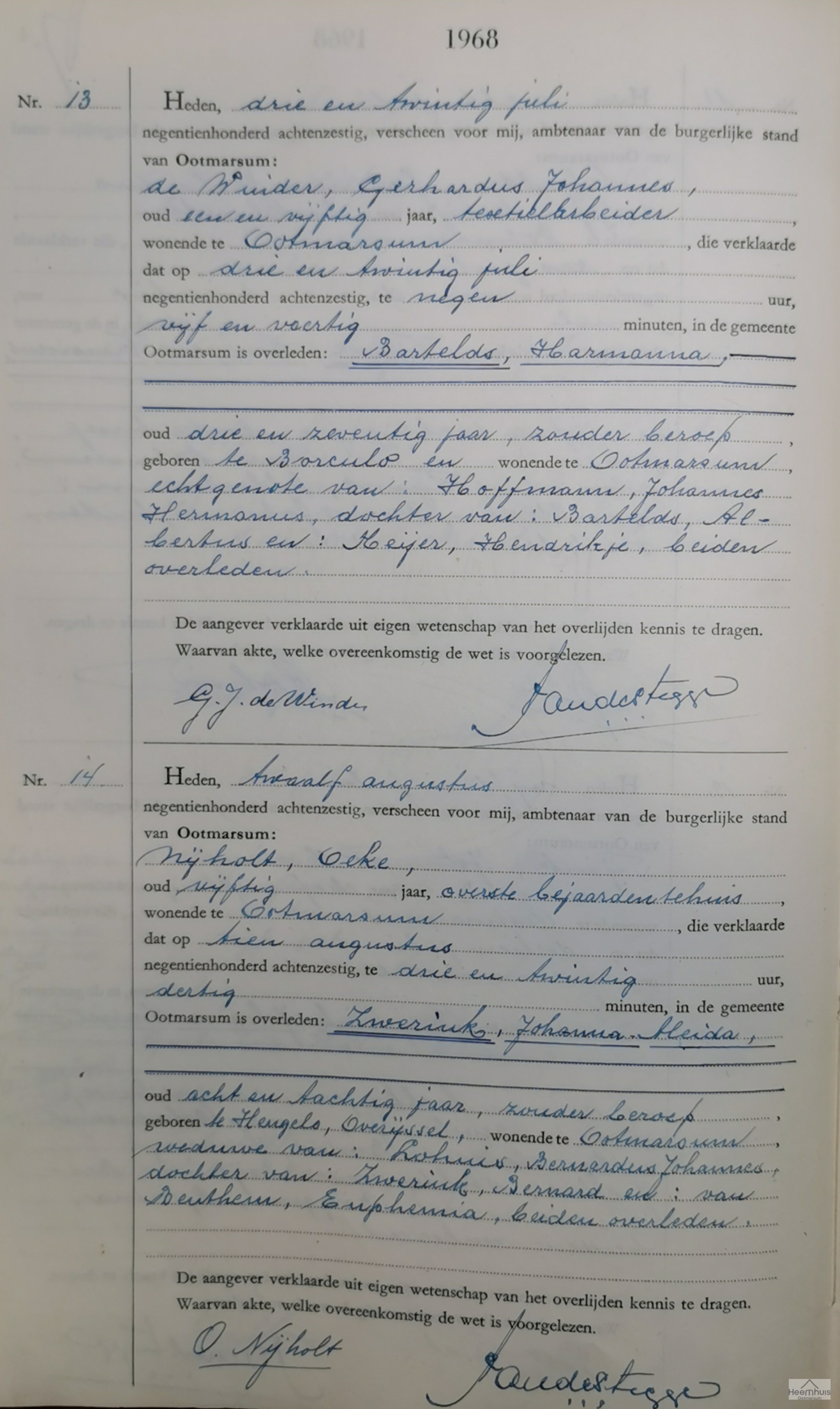 Overlijdensakte van Johanna Aleida Zwerink Overlijdensakte van Johanna Aleida Zwerink