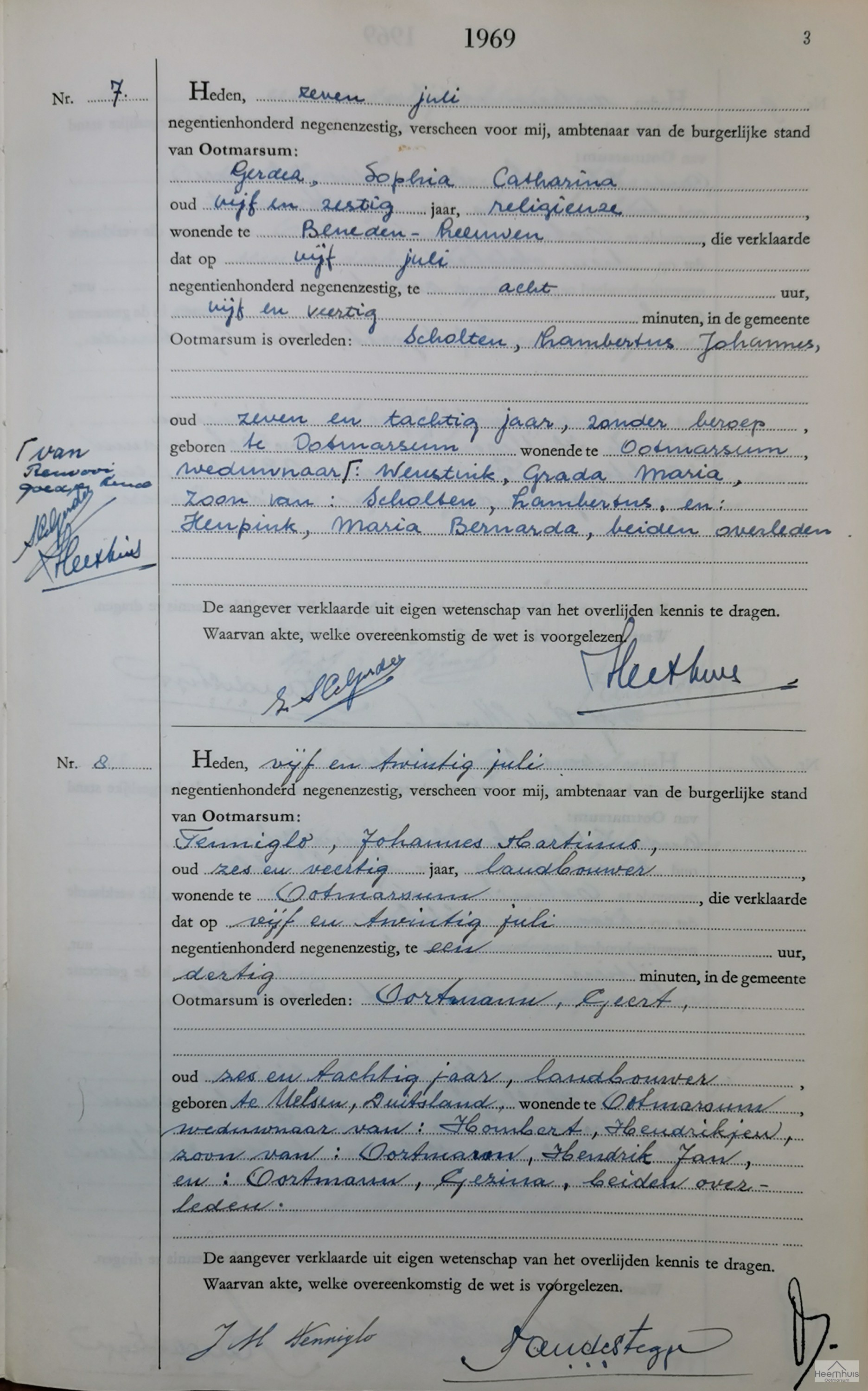 Overlijdensakte van Lambertus Johannes Scholten