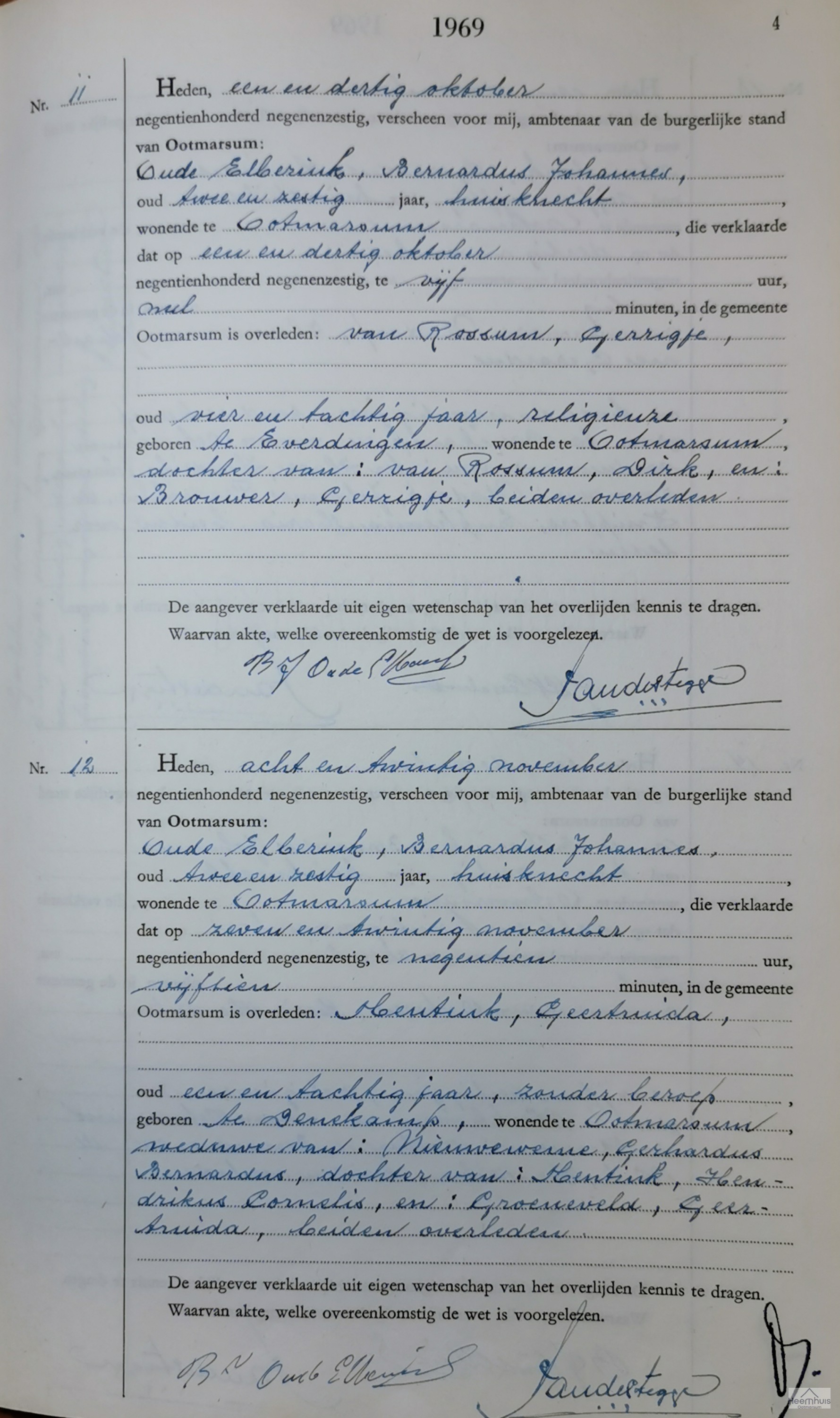 Overlijdensakte van Geertruida Mentink