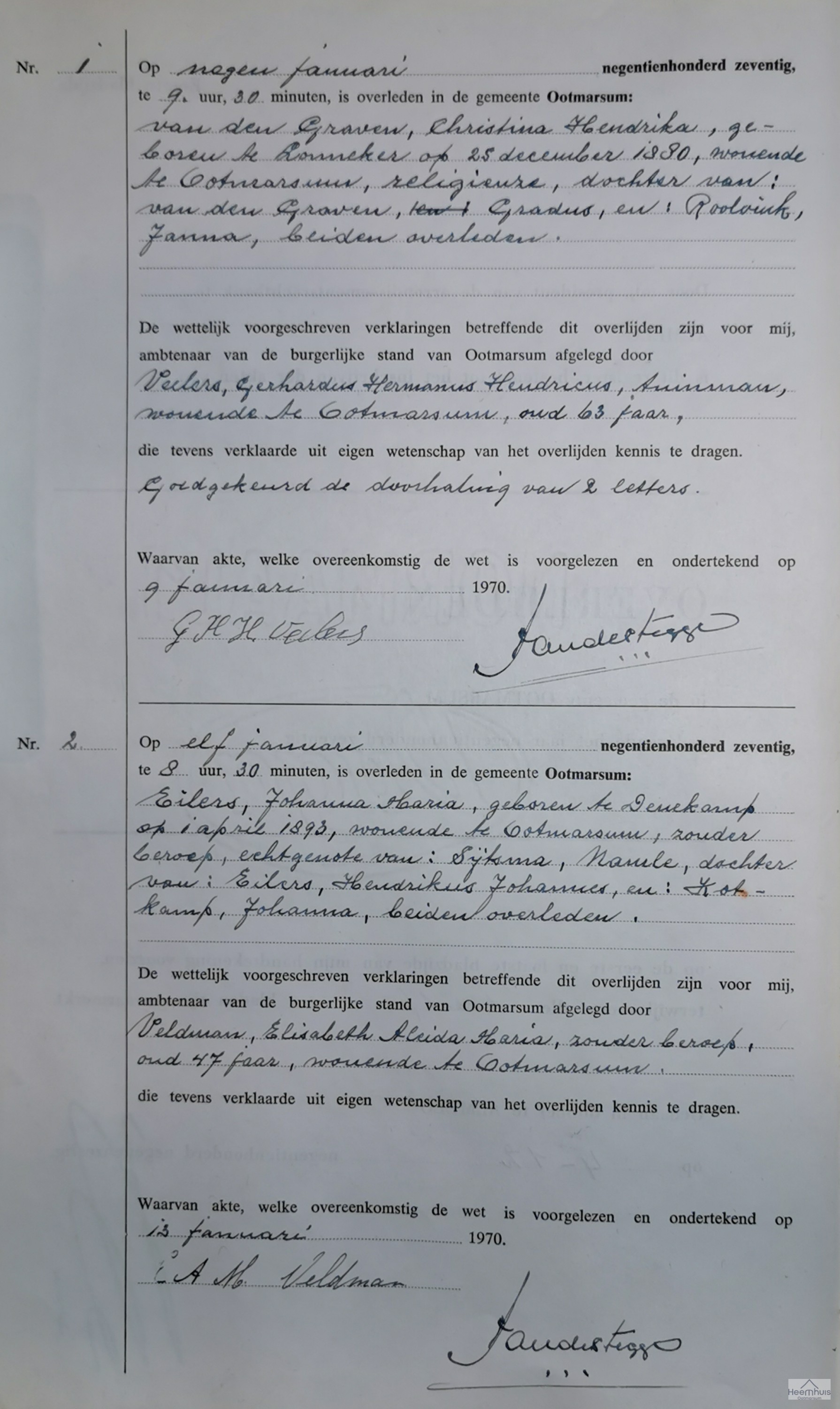 Overlijdensakte van Johanna Maria Eilers