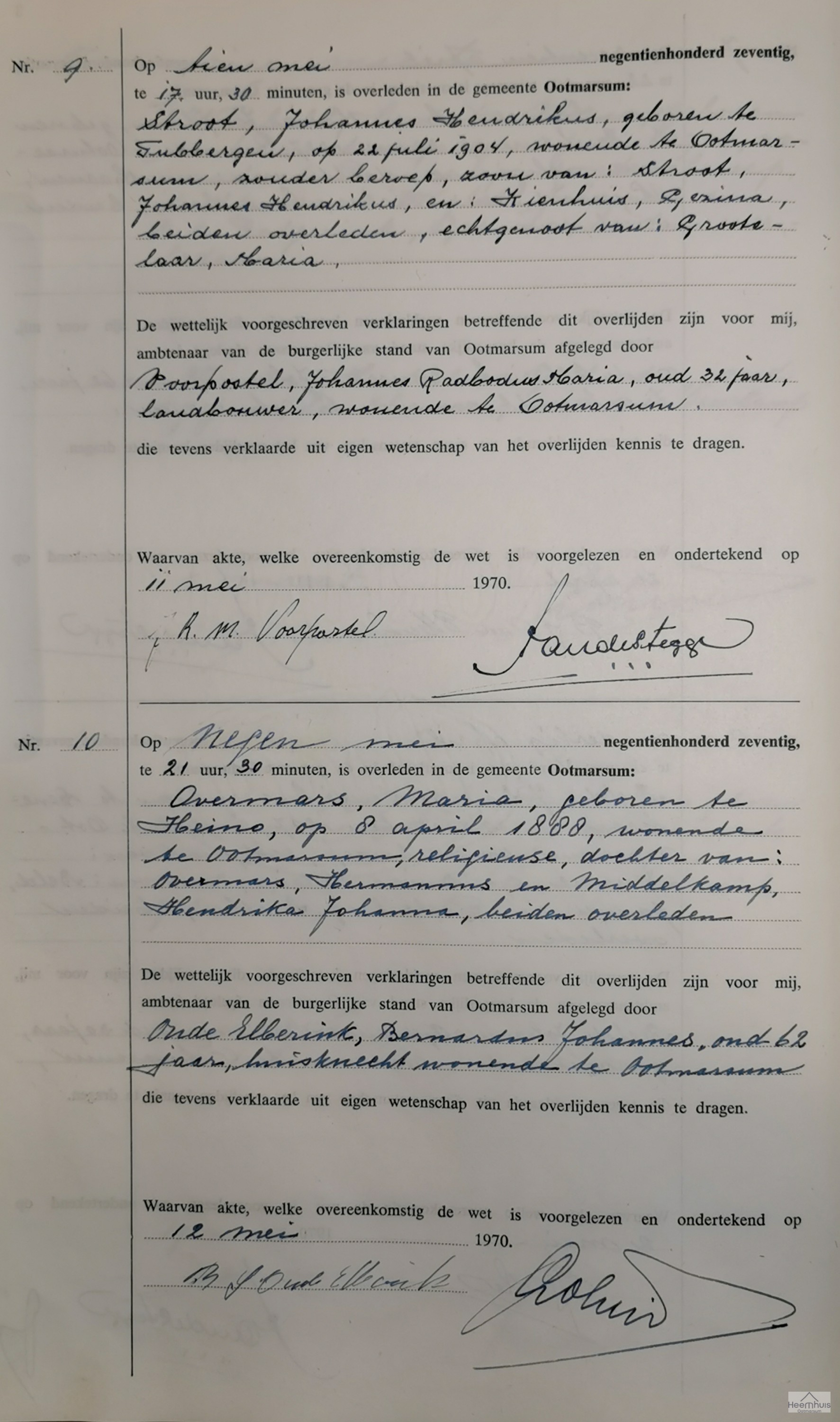 Overlijdensakte van Johannes Hendrikus Stroot