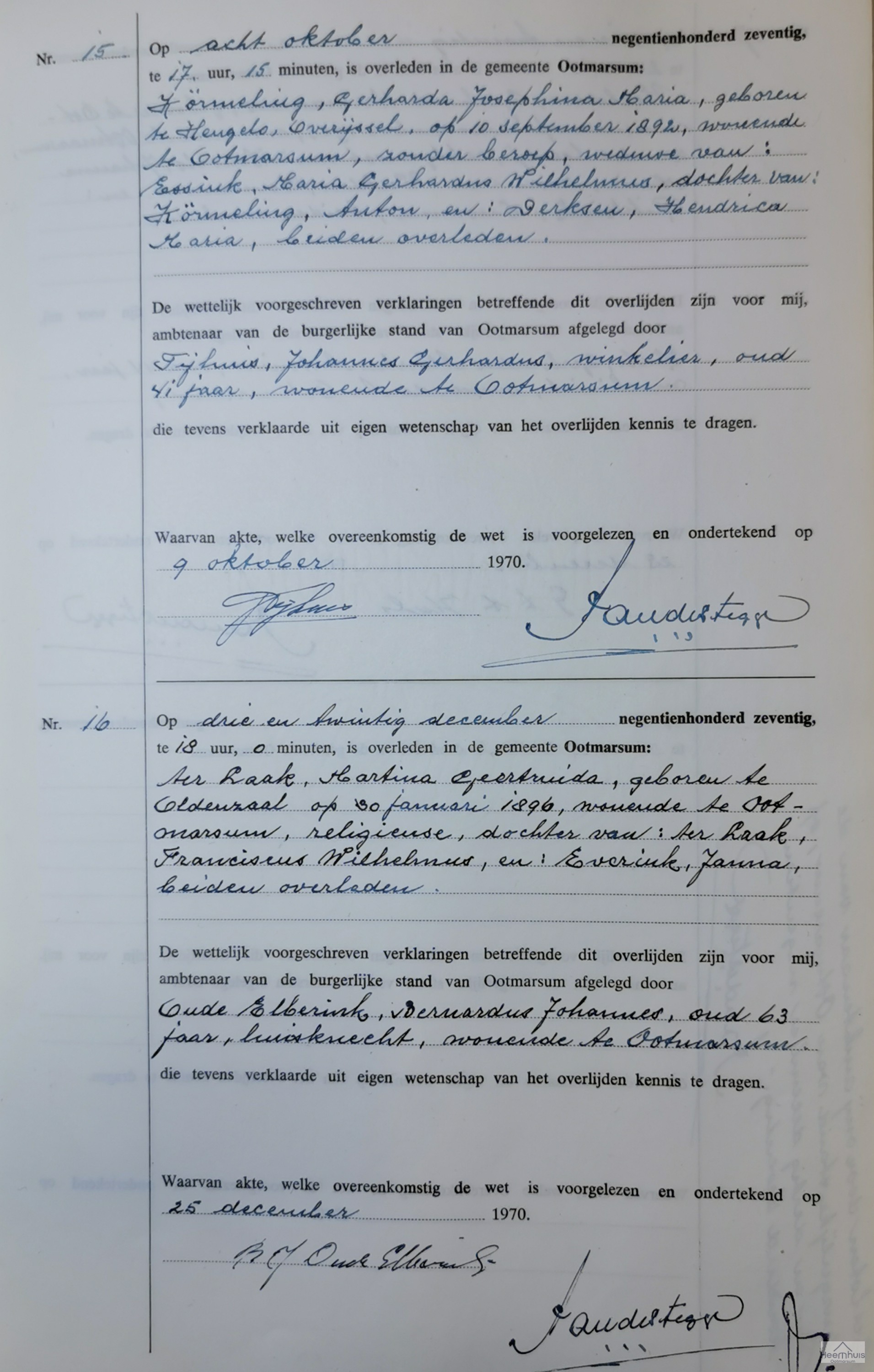 Overlijdensakte van Gerharda Josphina Maria Körmeling