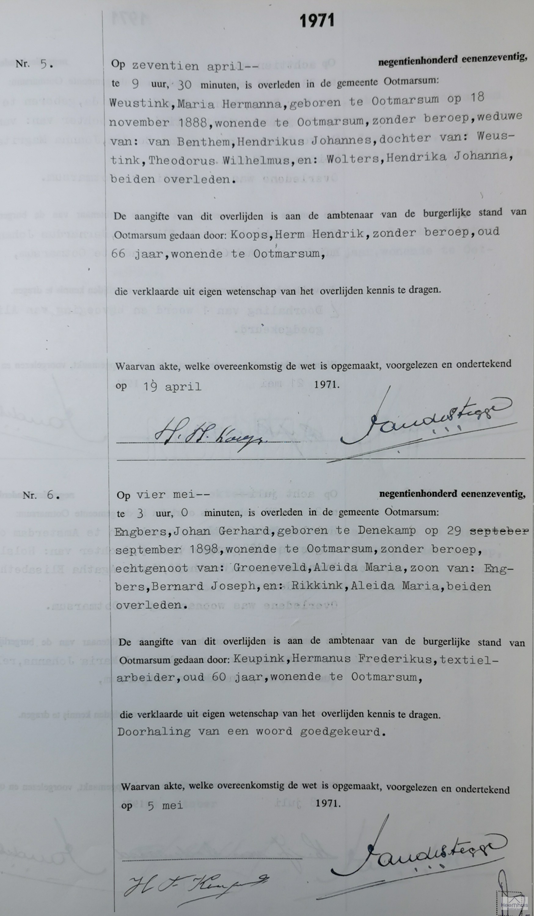 Overlijdensakte van Johan Gerhard Engbers