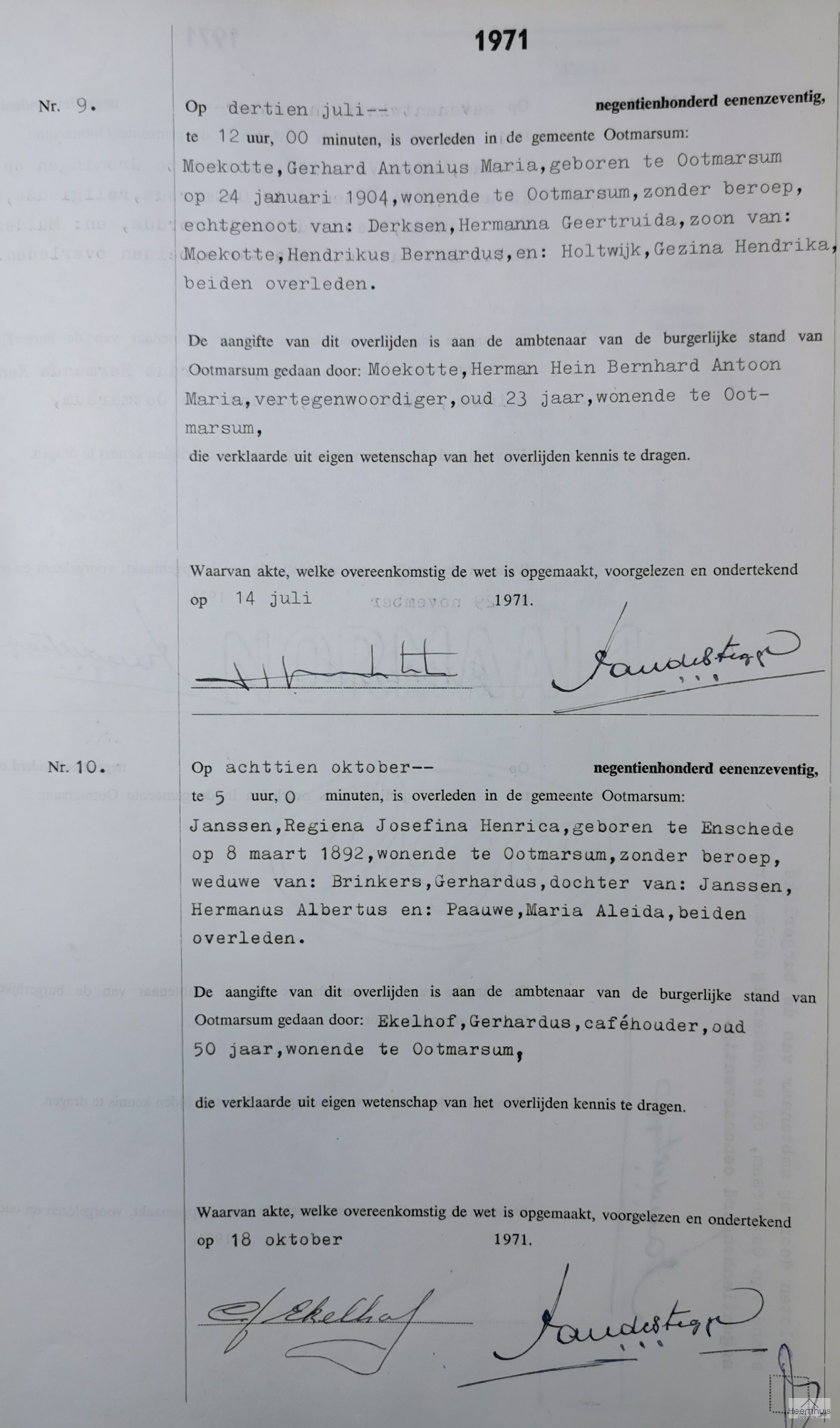 Overlijdensakte van Gerhard Antonius Maria Moekotte Overlijdensakte van Gerhard Antonius Maria Moekotte