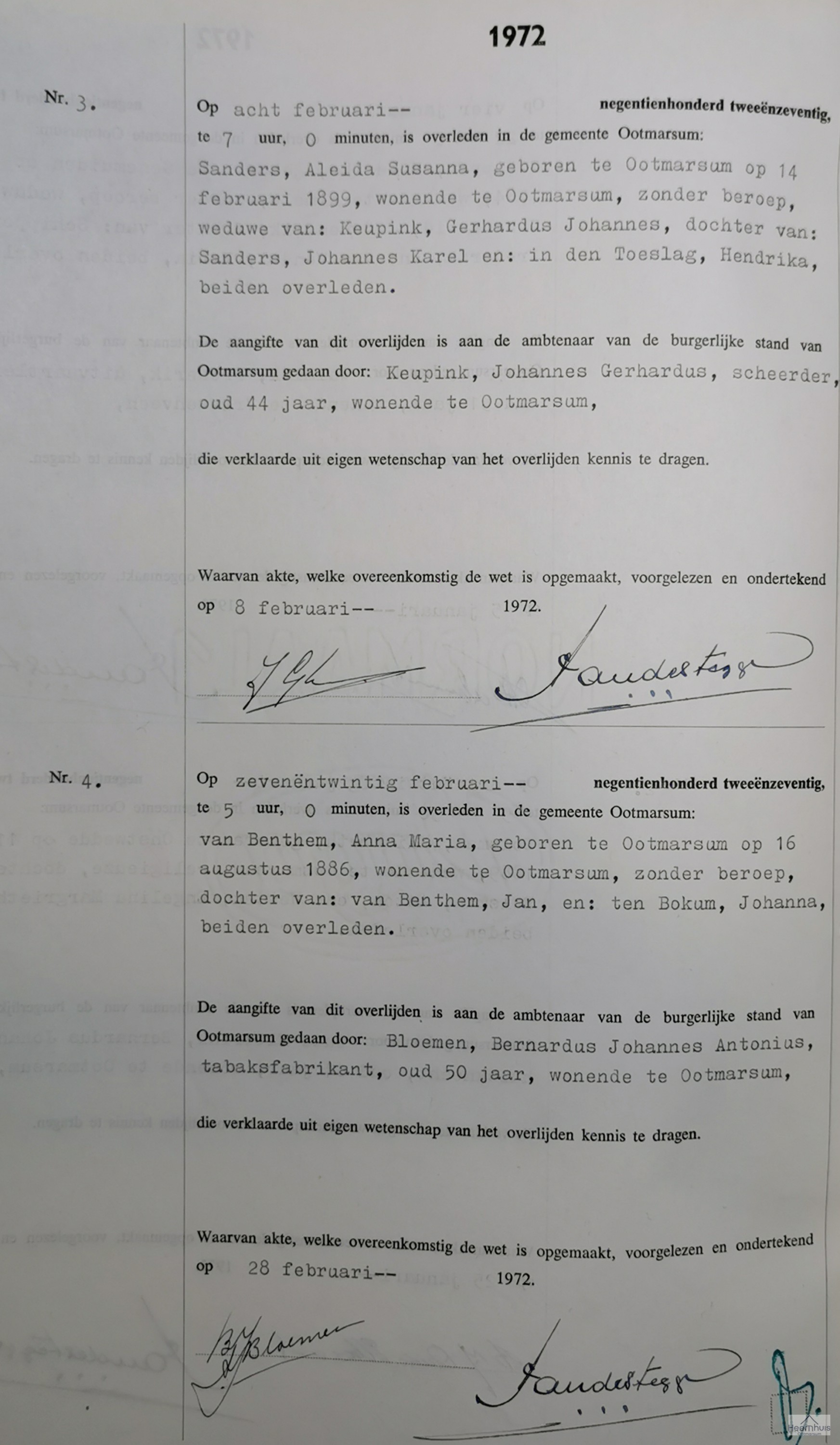 Overlijdensakte van Anna Maria van Benthem