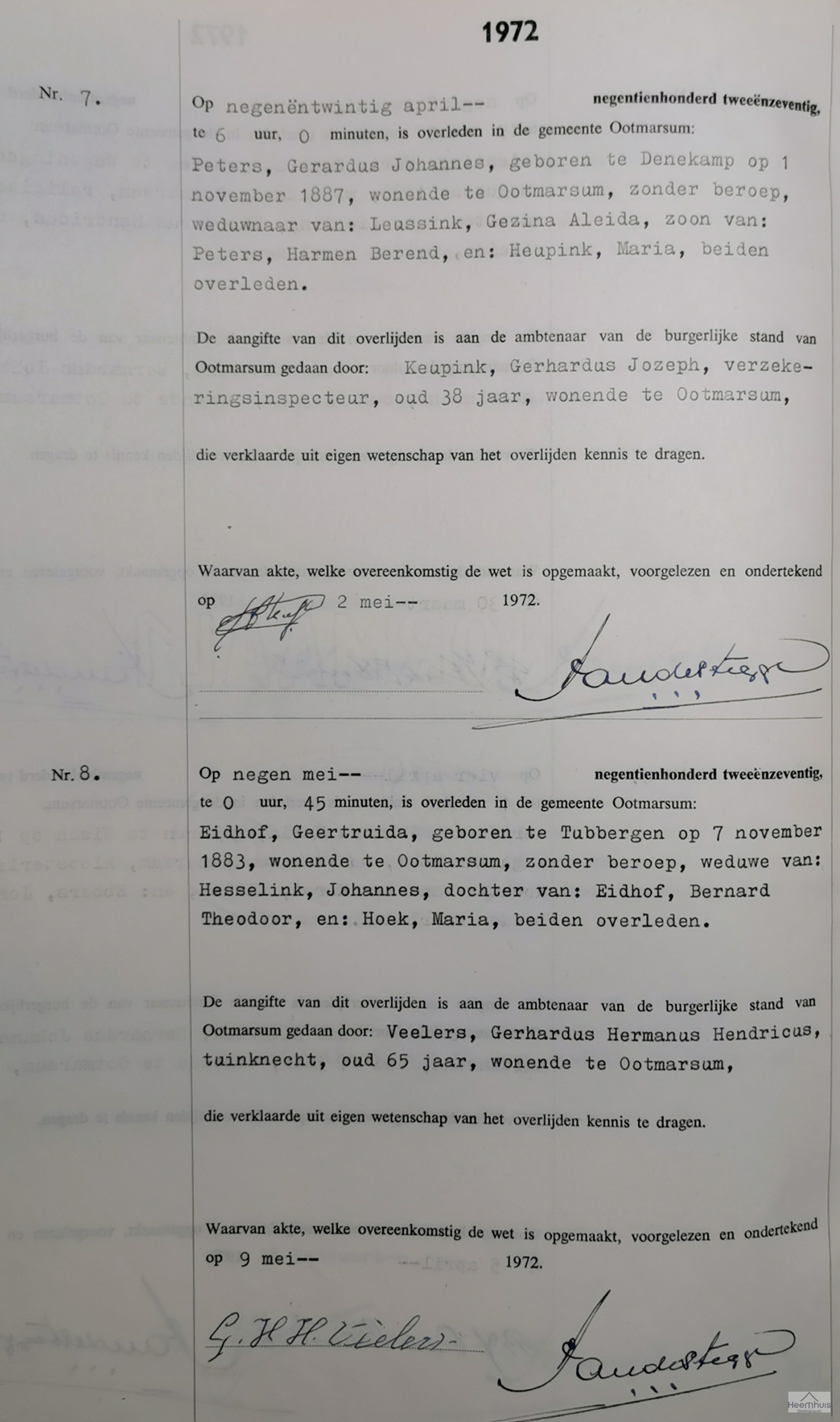 Overlijdensakte van Geertruida Eidhof Overlijdensakte van Geertruida Eidhof