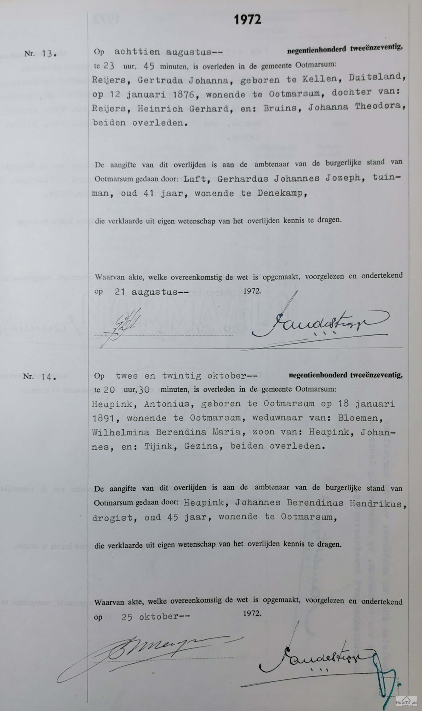 Overlijdensakte van Antonius Heupink