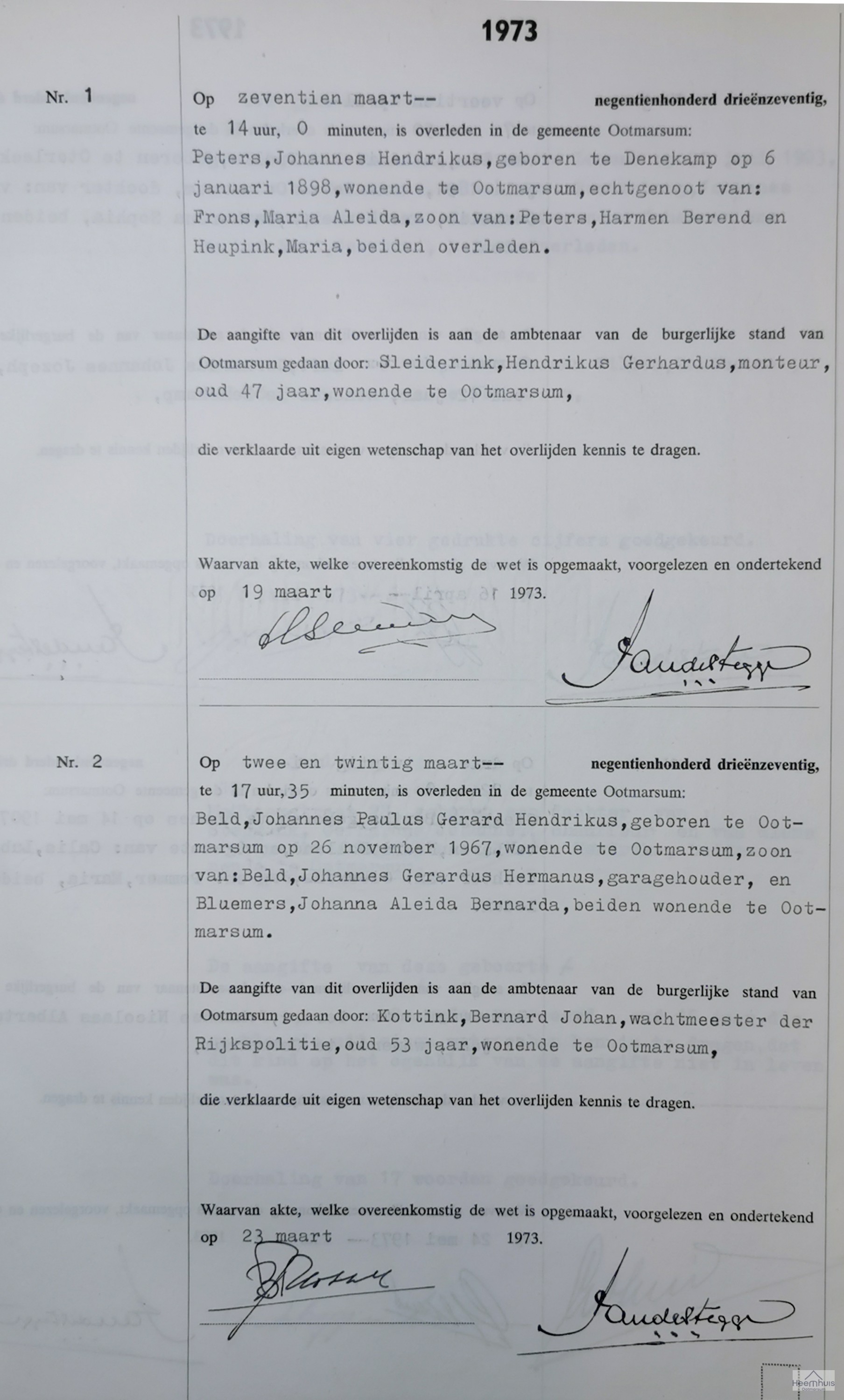 Overlijdensakte van Johannes Paulus Gerard Hendrikus  Beld