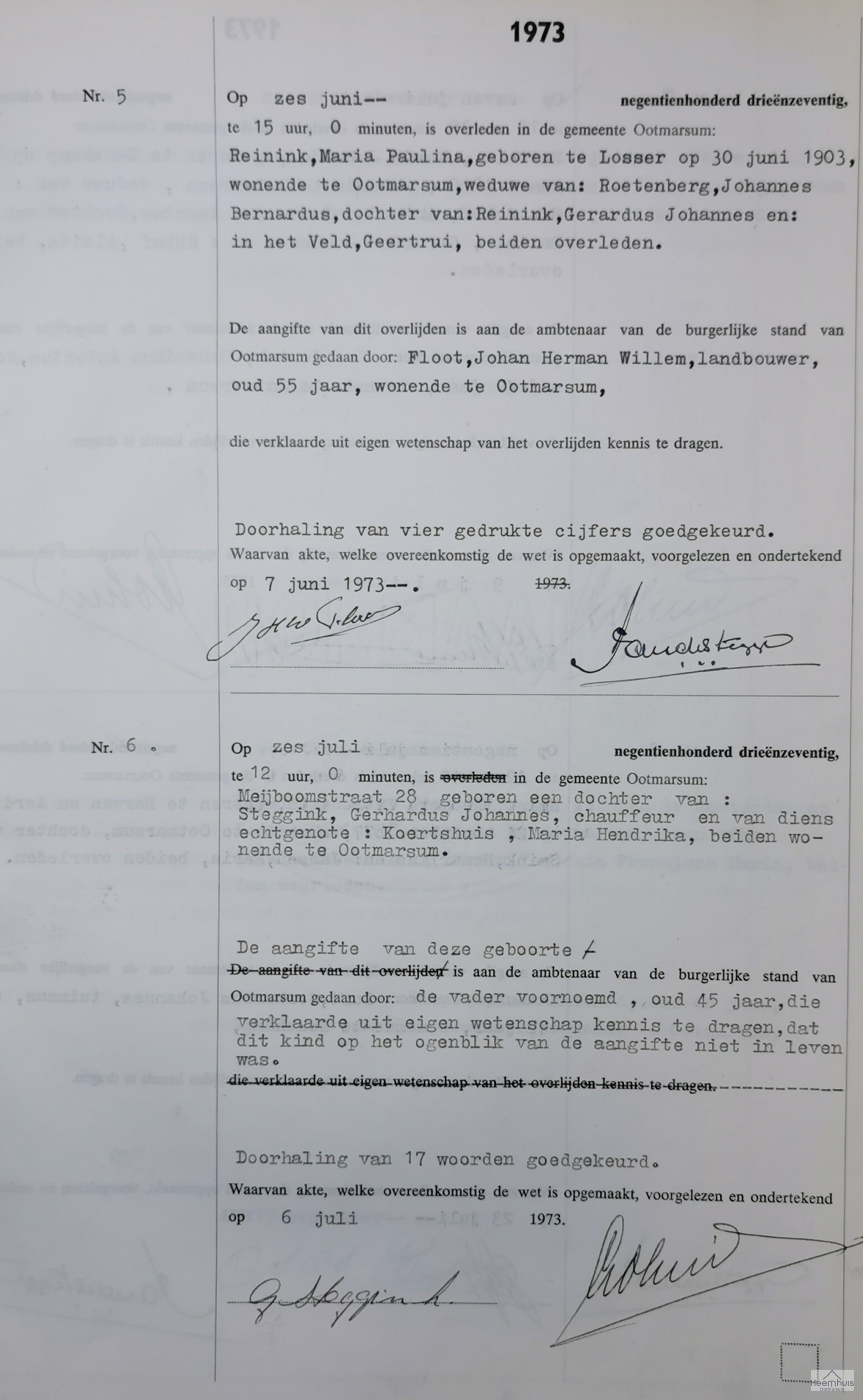 Overlijdensakte van Maria Paulina  Reinink