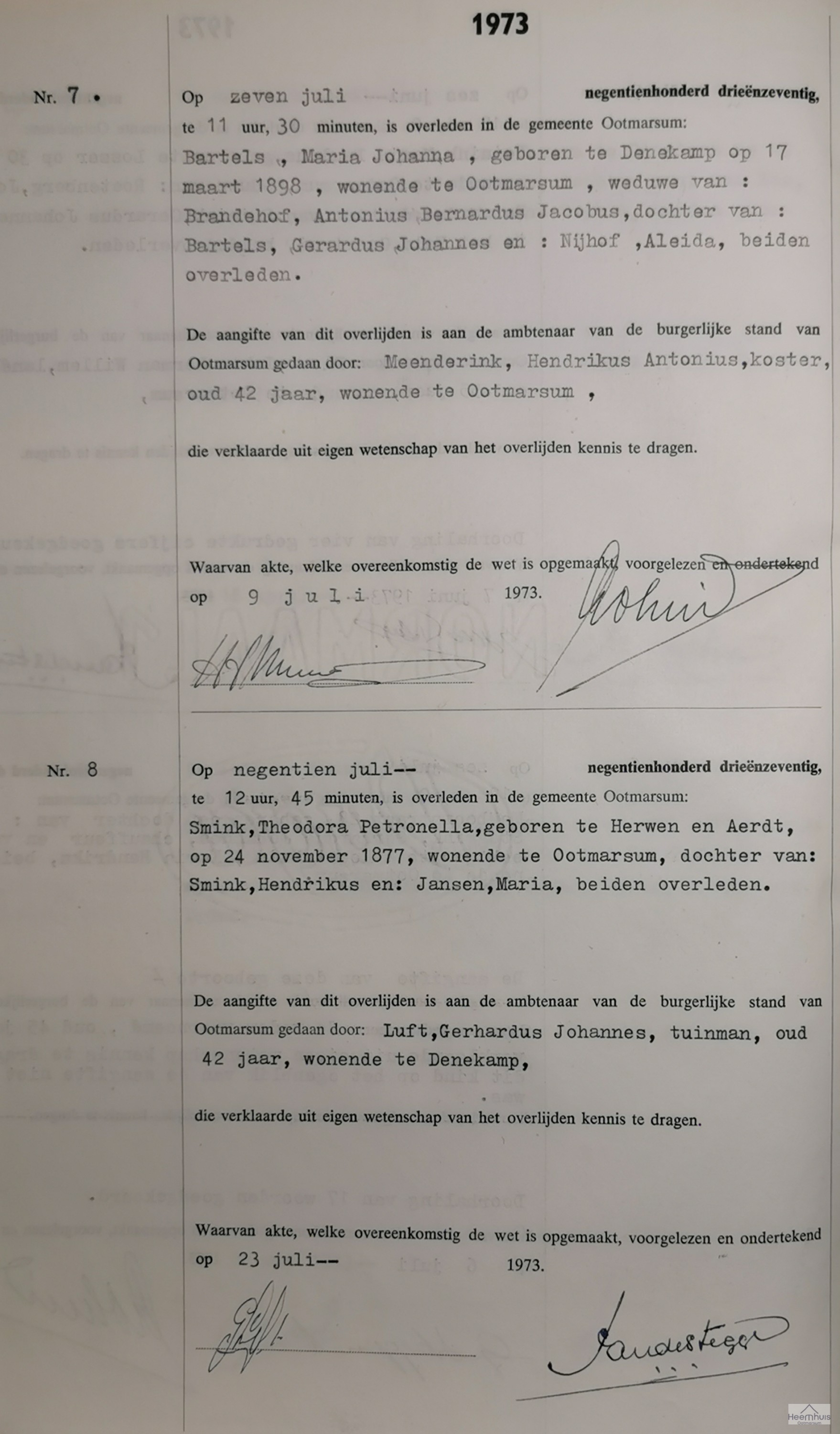 Overlijdensakte van Maria Johanna Bartels