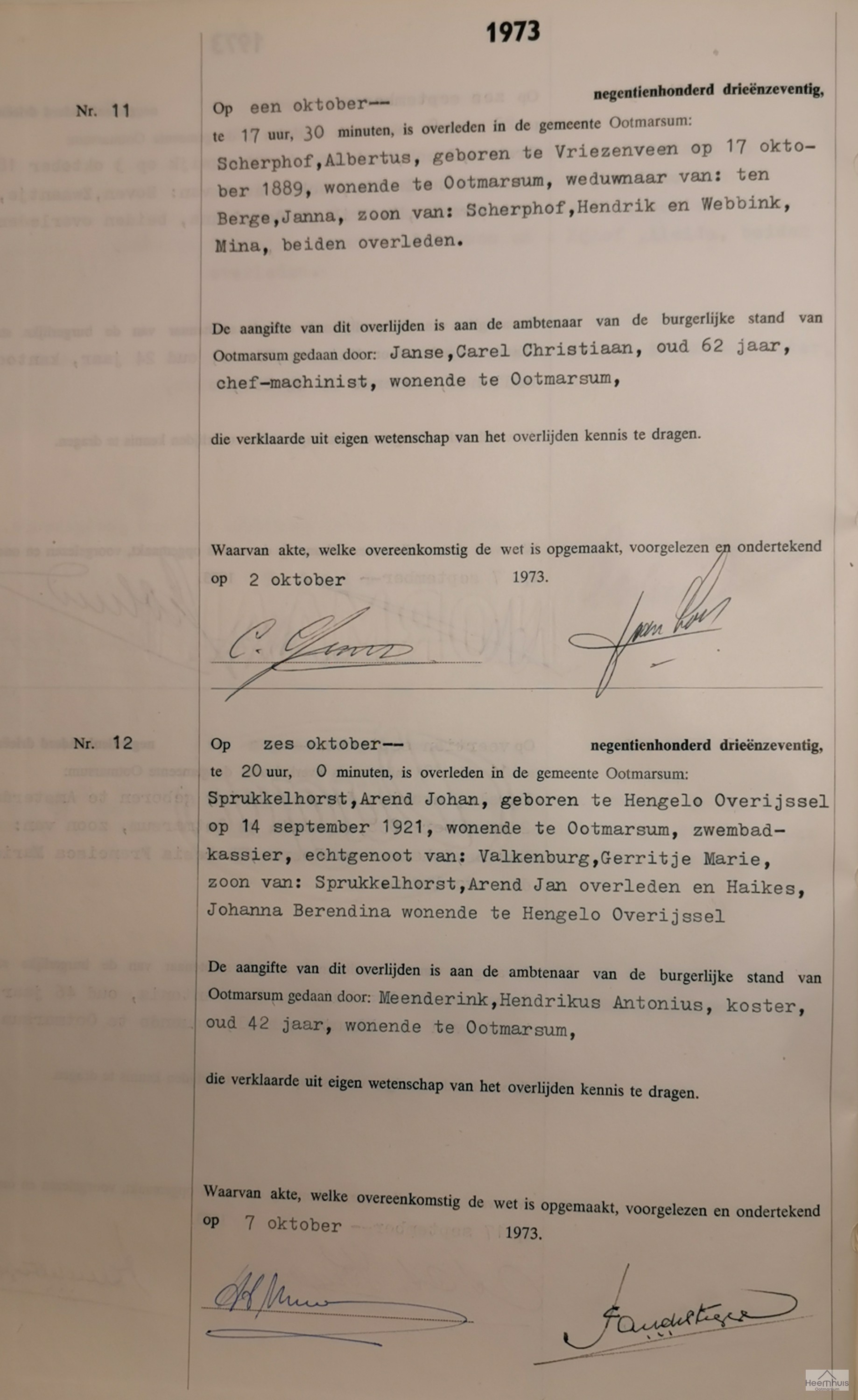 Overlijdensakte van Albertus Scherphof