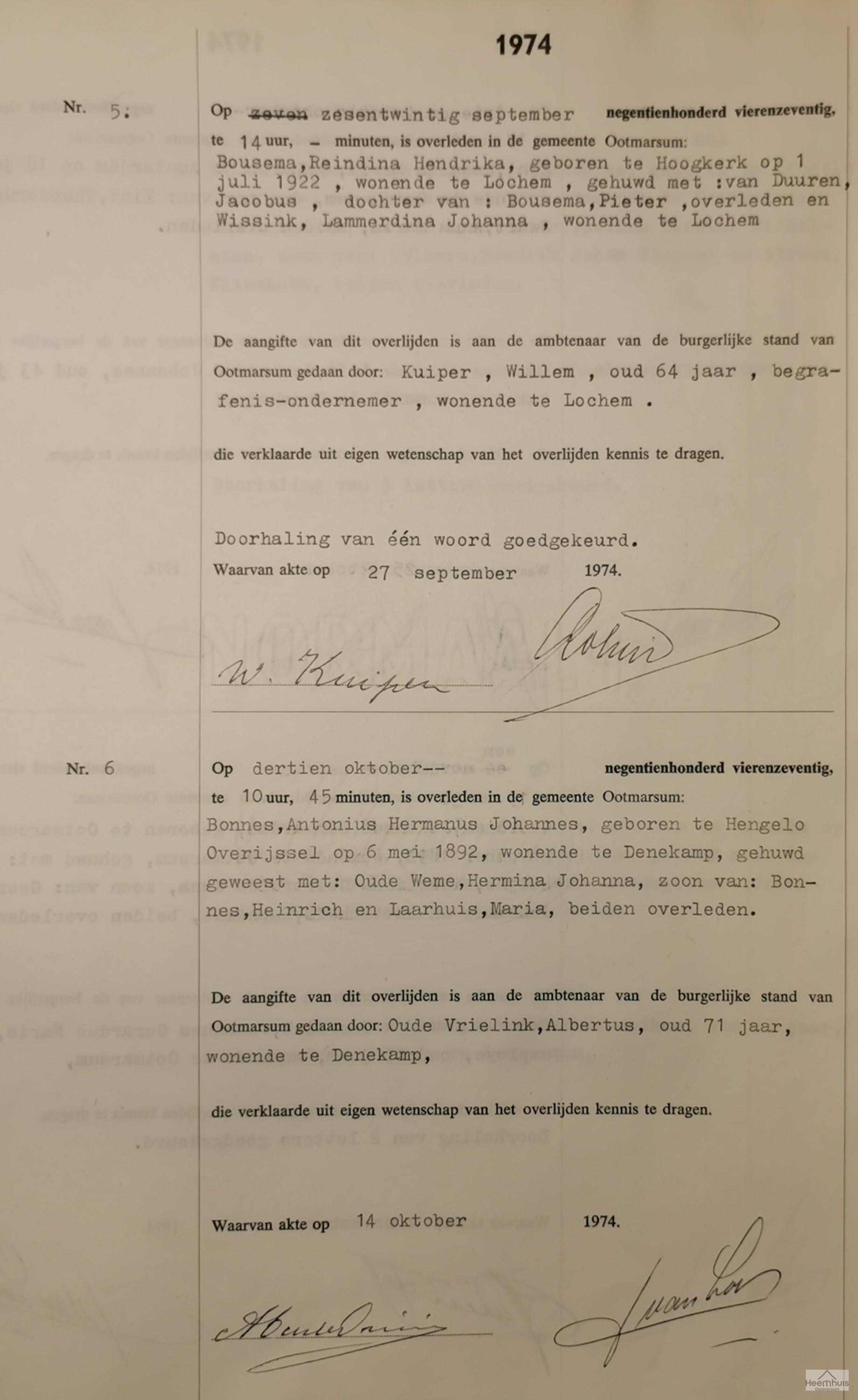 Overlijdensakte van Antonius Hermanus Johannes Bonnes