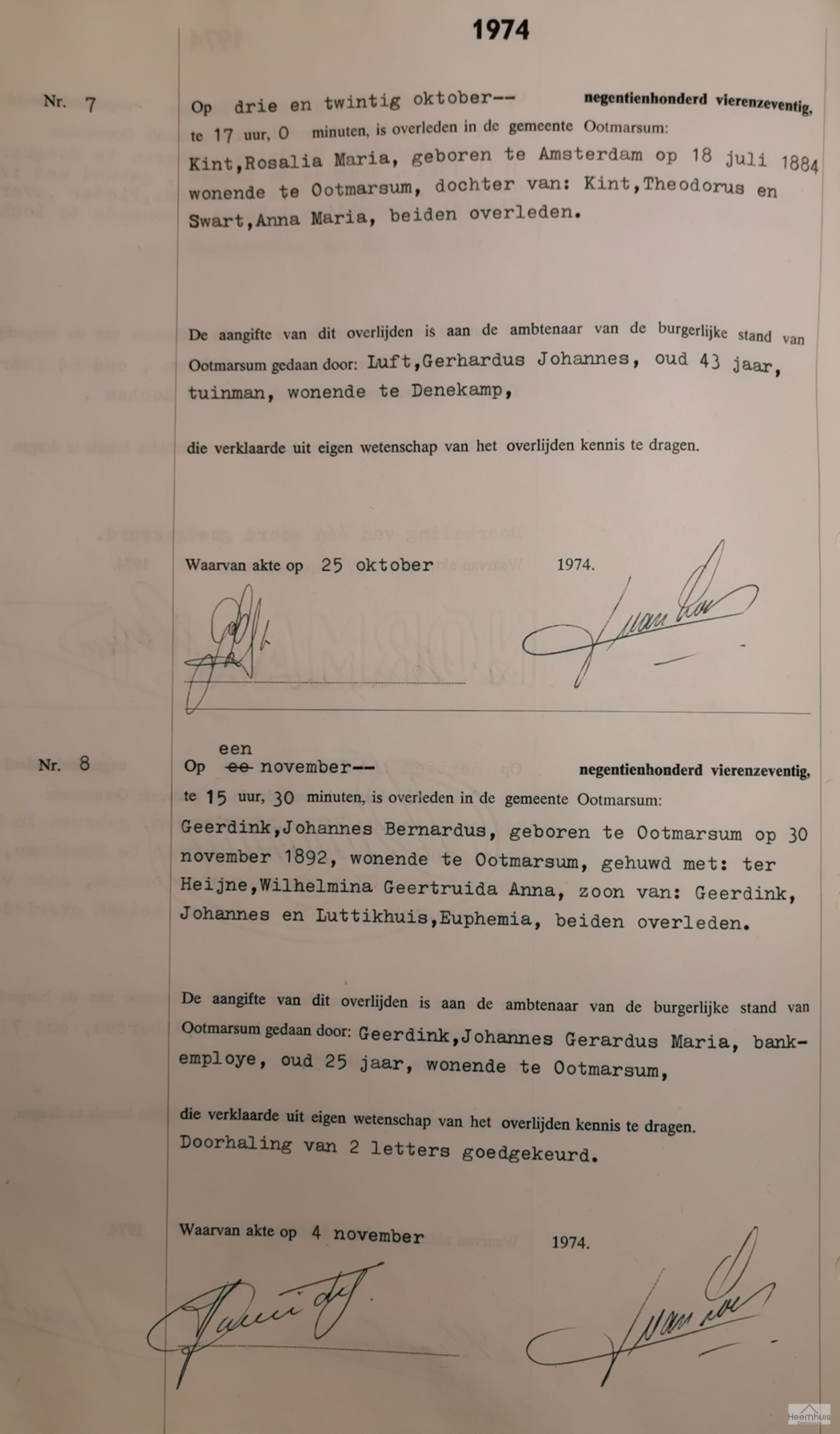 Overlijdensakte van Johannes Bernardus Geerdink Overlijdensakte van Johannes Bernardus Geerdink