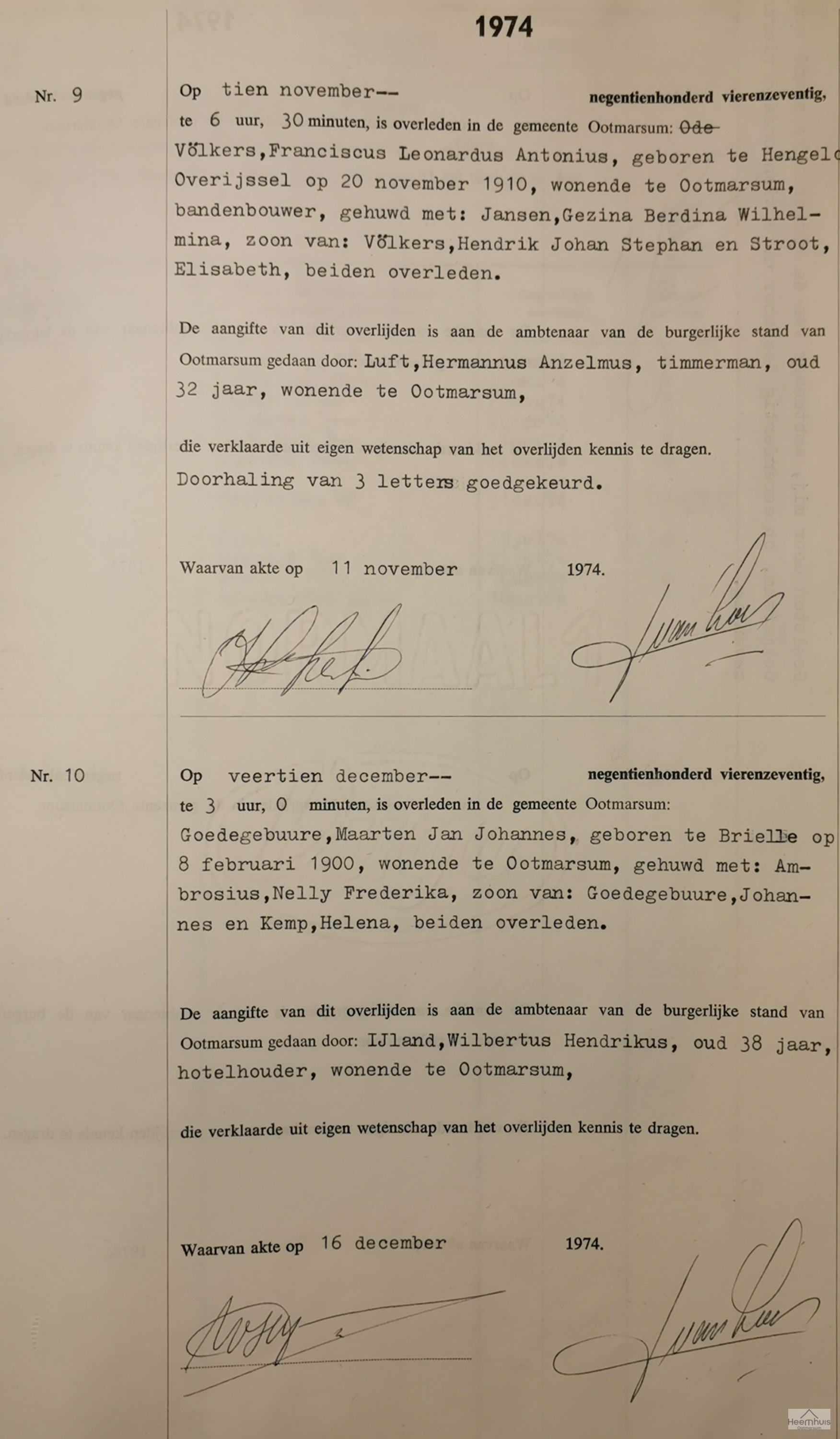Overlijdensakte van Franciscus Leonardus Antonius Völkers