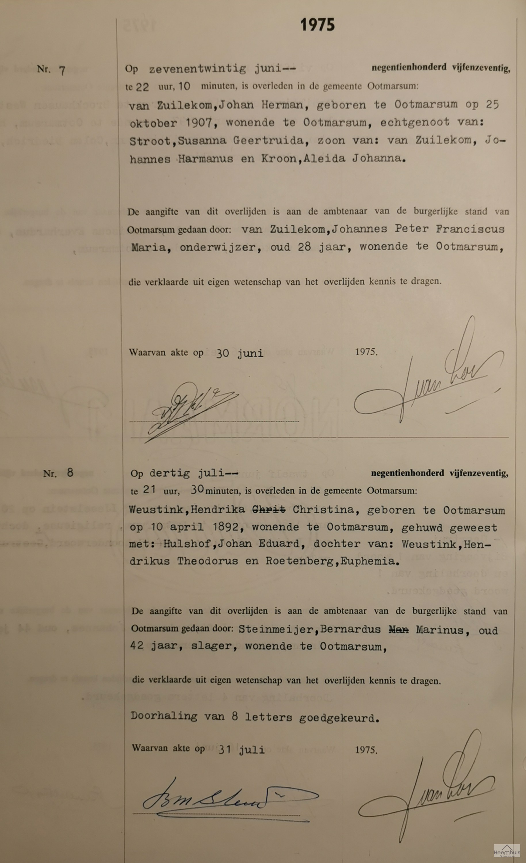 Overlijdensakte van Johan Herman van Zuilekom