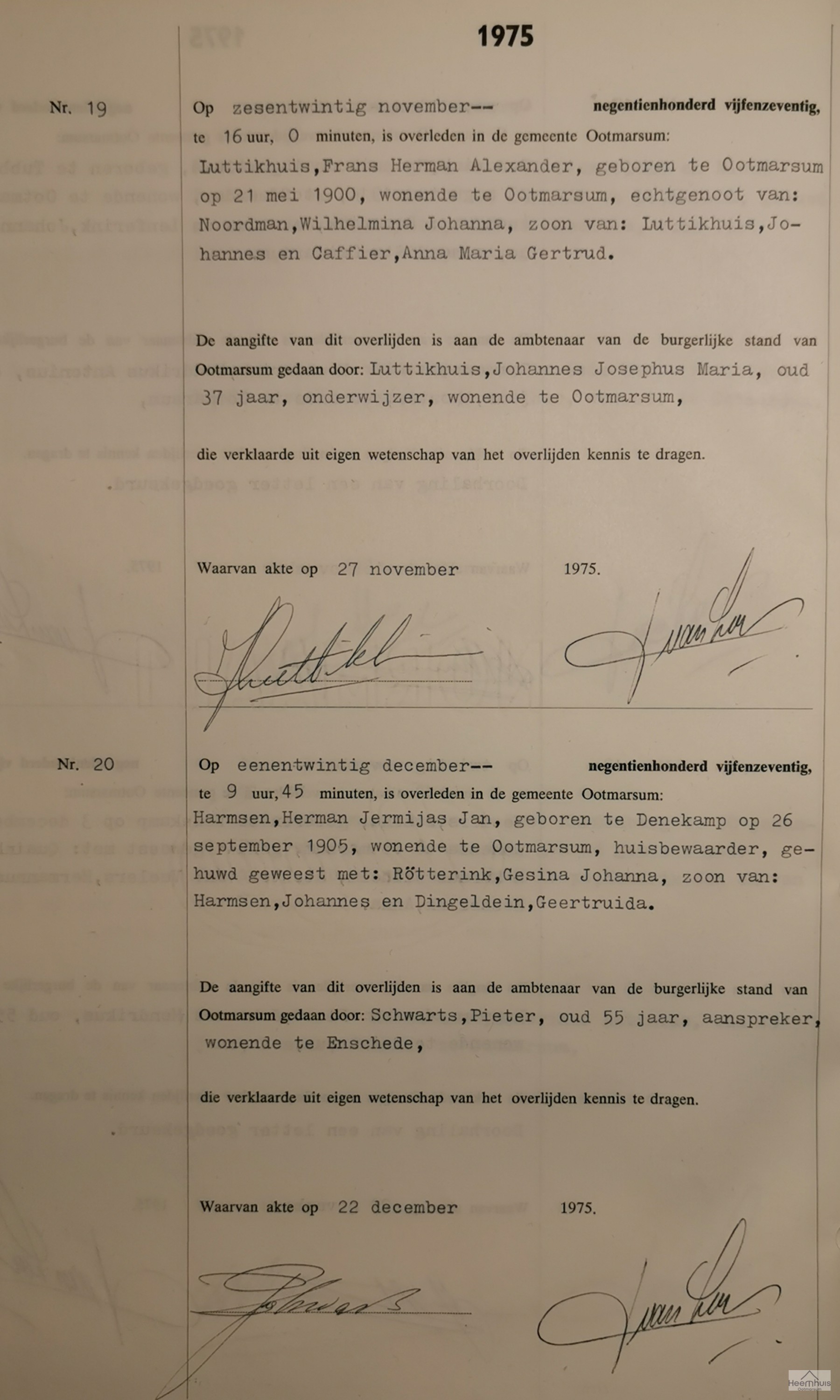 Overlijdensakte van Frans Herman Alexander Luttikhuis