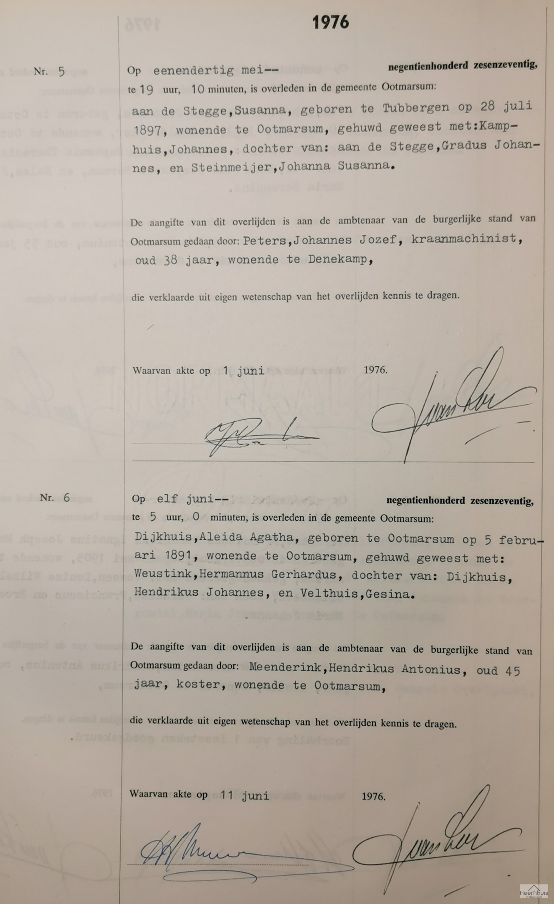 Overlijdensakte van Aleida Agatha Dijkhuis