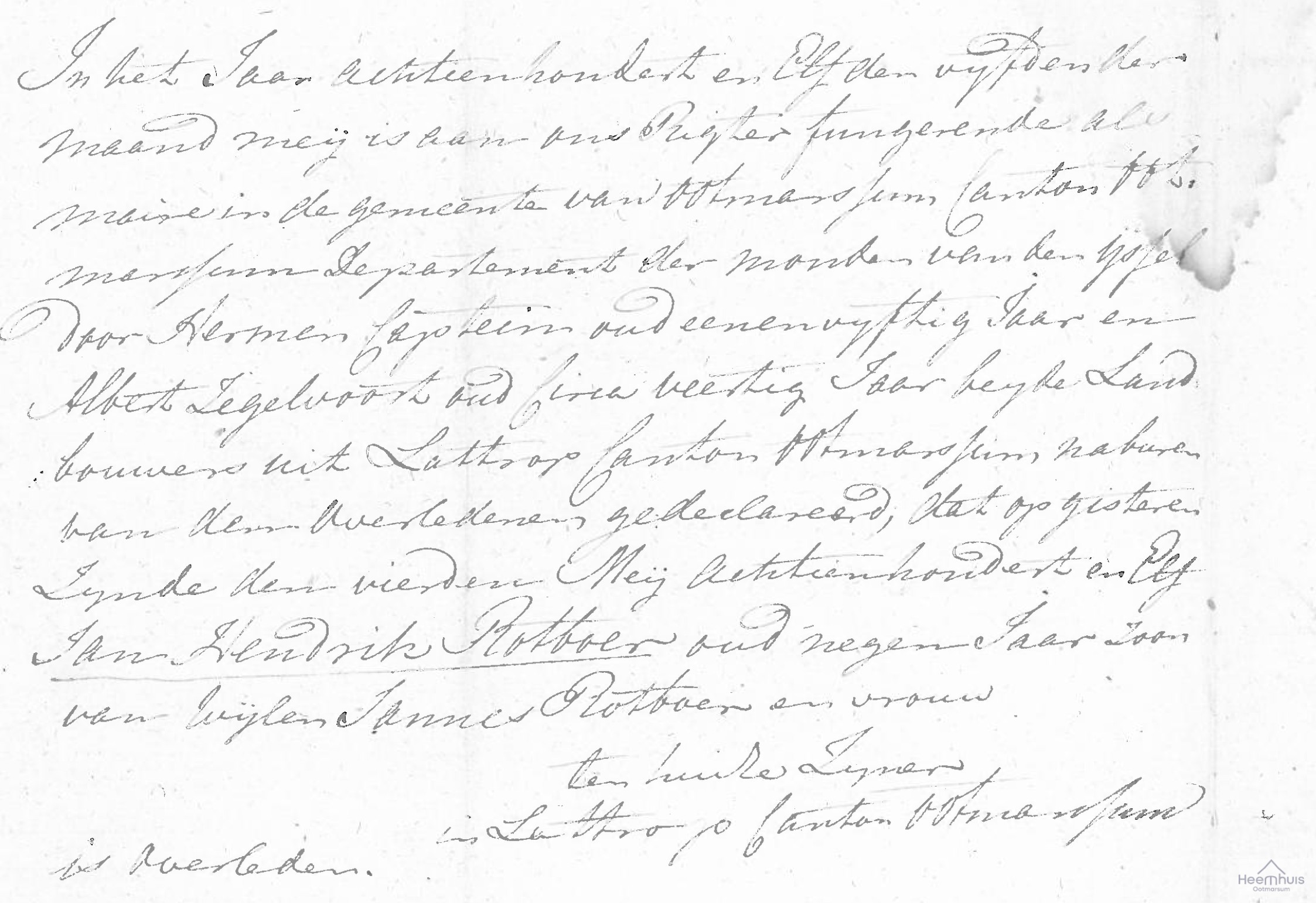 Overlijdensakte van Jan Hendrik Rotboer