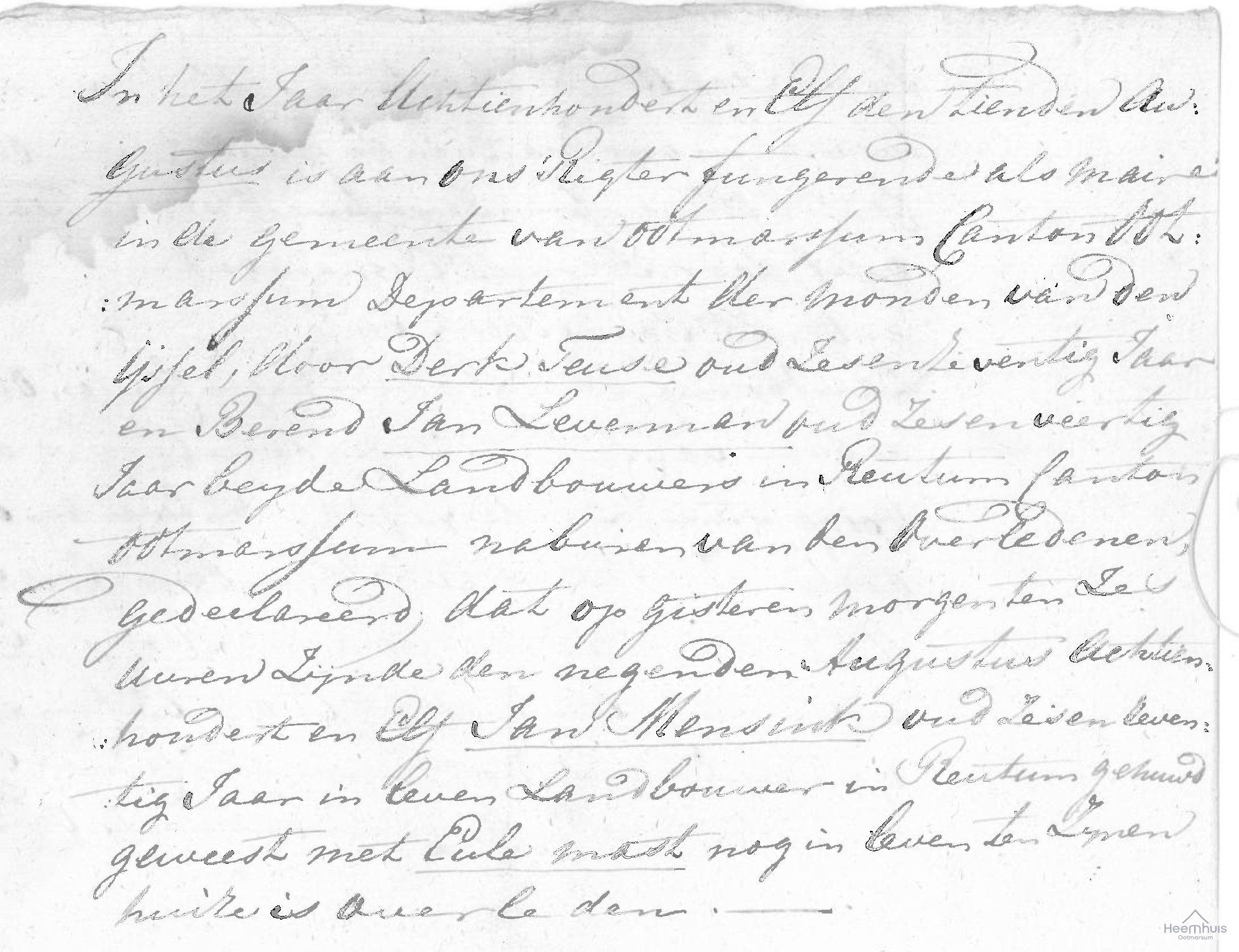 Overlijdensakte van Jan Mensink