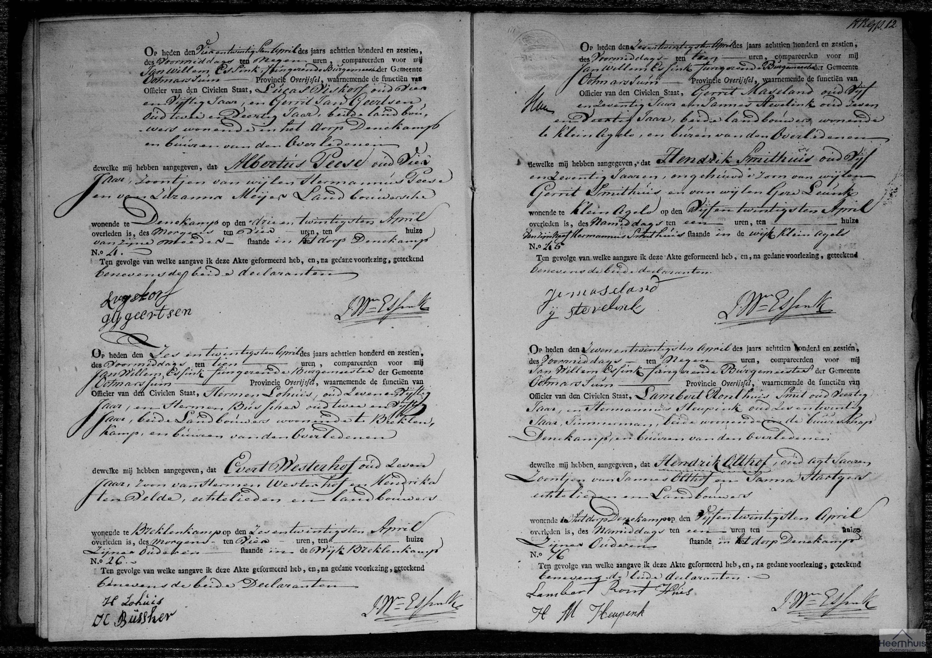 Overlijdensakte van Hendrik Smithuis