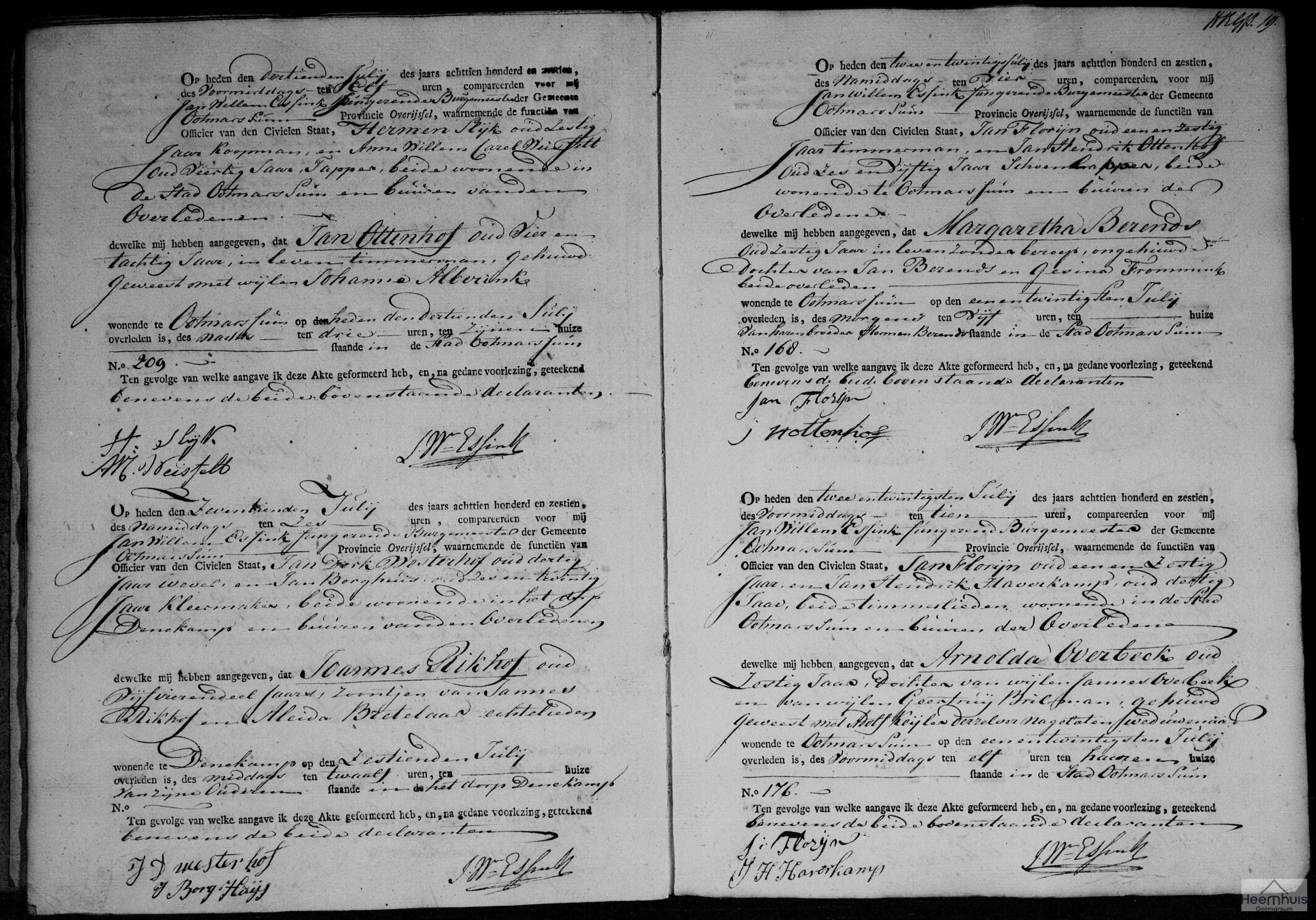 Overlijdensakte van Jan Ottenhof