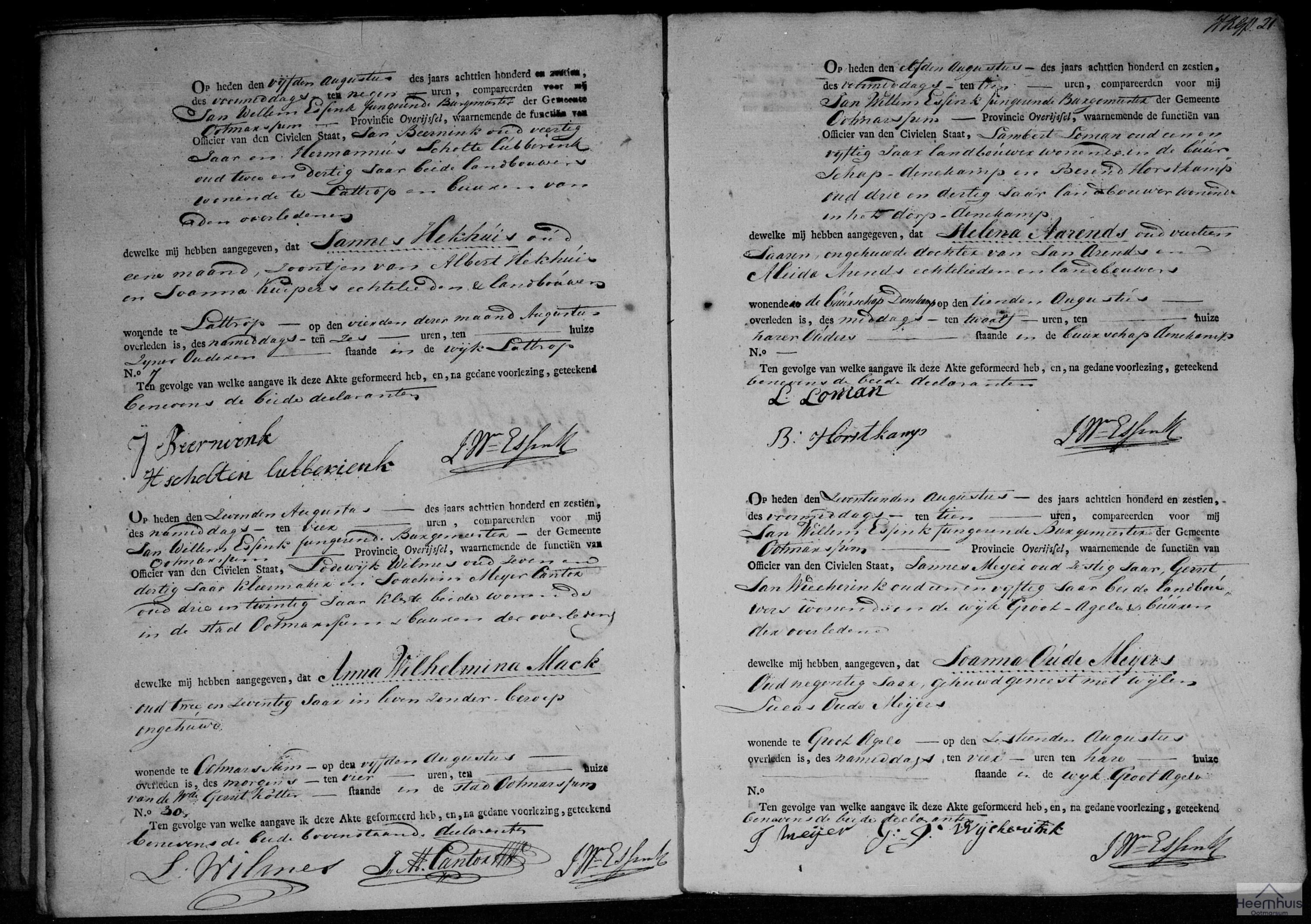 Overlijdensakte van Jannes Hekhuis