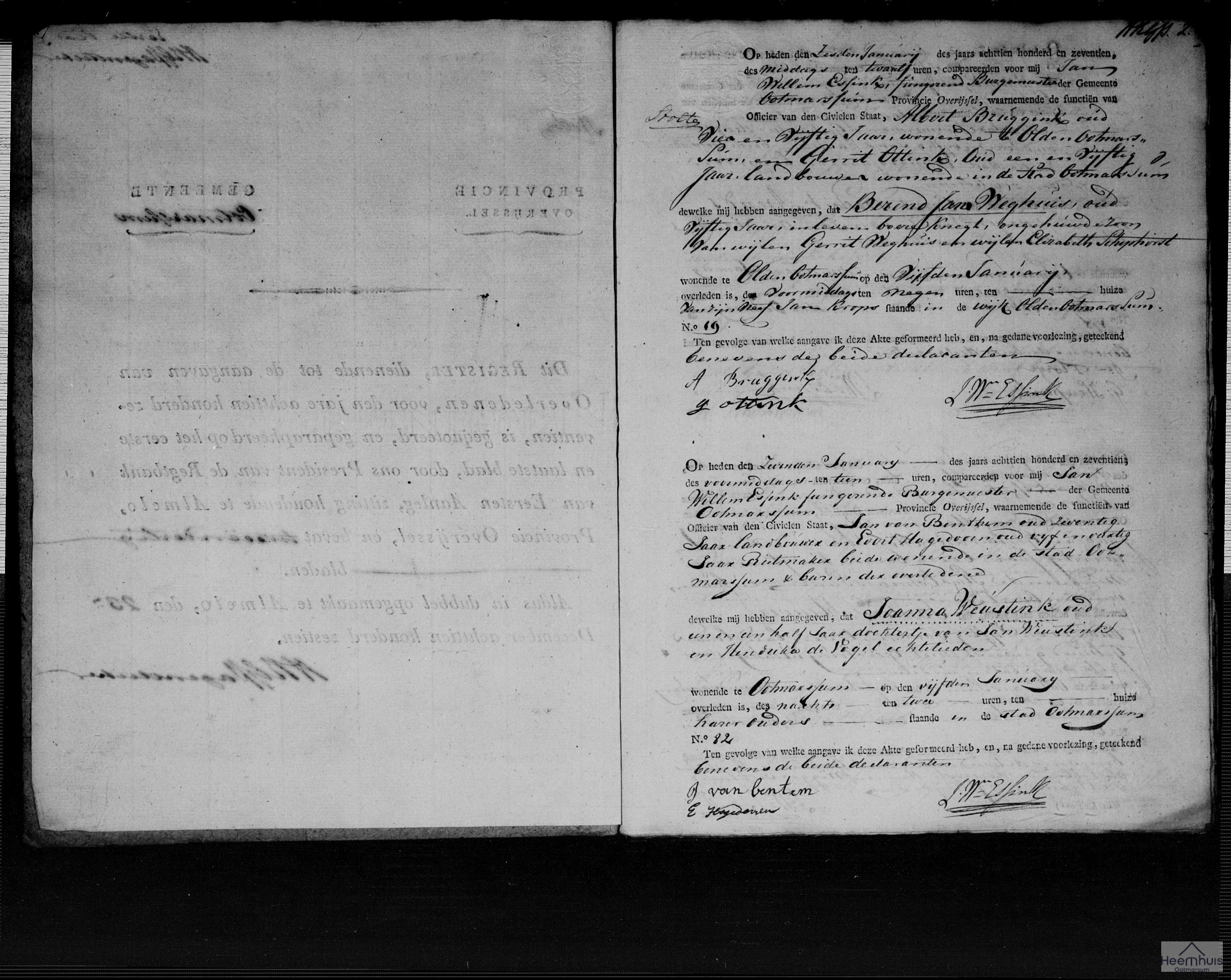 Overlijdensakte van Joanna Weustink